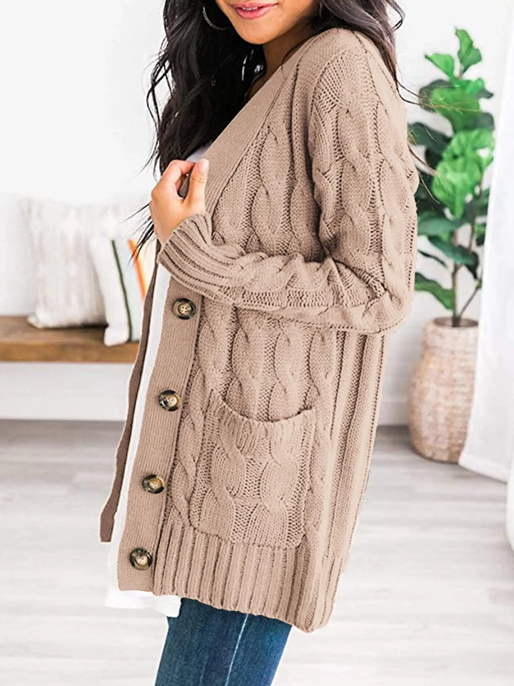 PRETTYGARDEN Women's Open Front Cardigan Sweaters Fall Fashion Button Down Cable Knit Chunky Winter Outerwear Coats - Image 107