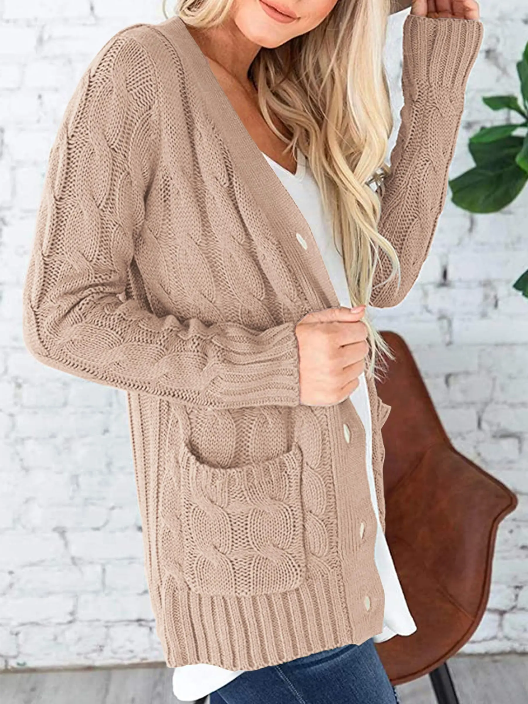 PRETTYGARDEN Women's Open Front Cardigan Sweaters Fall Fashion Button Down Cable Knit Chunky Winter Outerwear Coats - Image 108