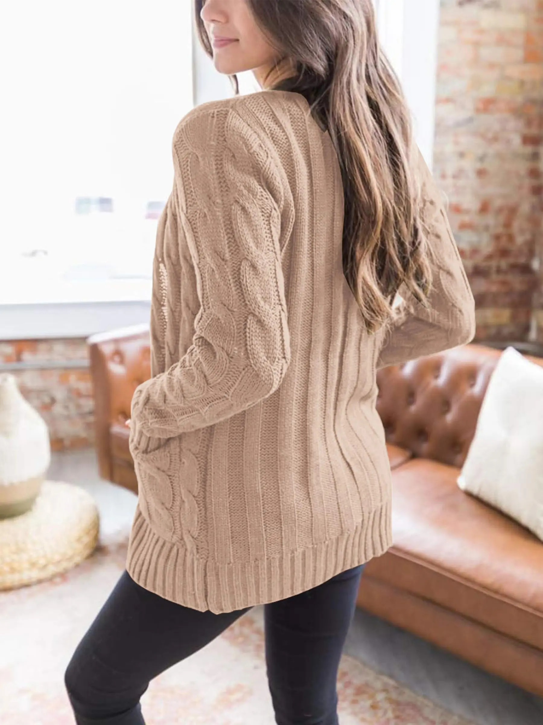 PRETTYGARDEN Women's Open Front Cardigan Sweaters Fall Fashion Button Down Cable Knit Chunky Winter Outerwear Coats - Image 109