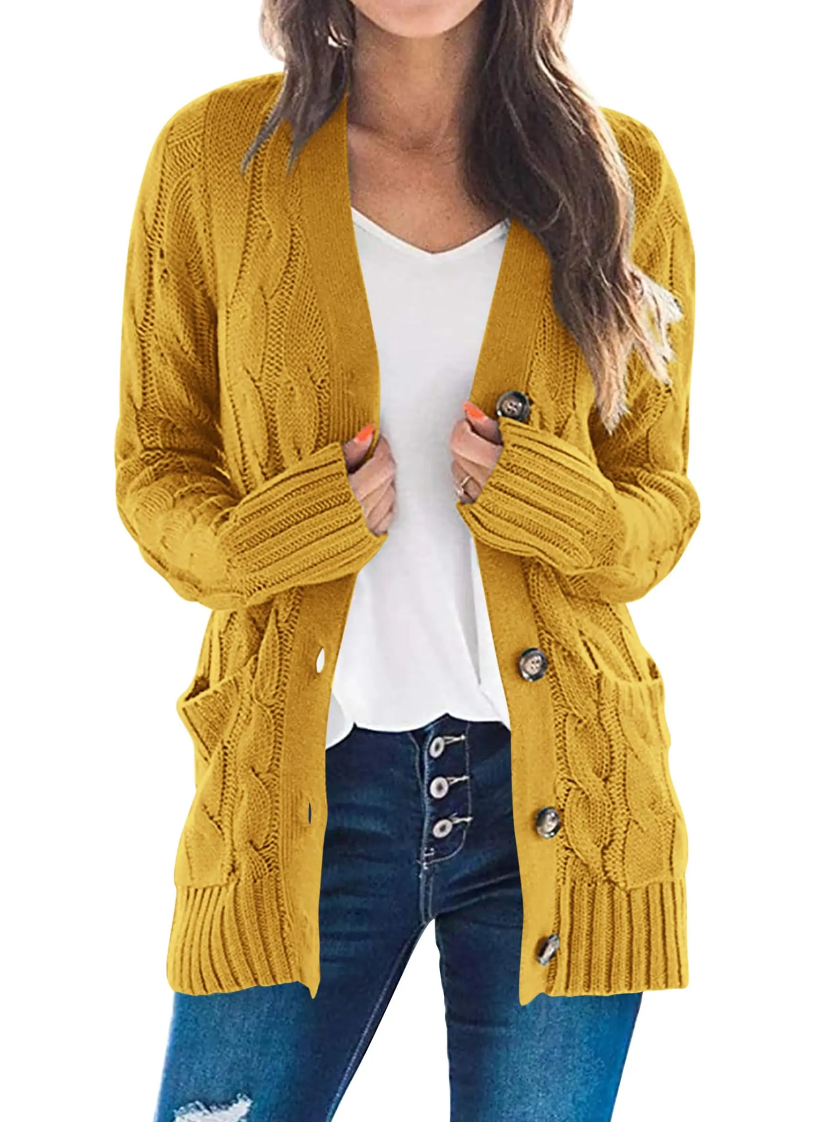 PRETTYGARDEN Women's Open Front Cardigan Sweaters Fall Fashion Button Down Cable Knit Chunky Winter Outerwear Coats - Image 110