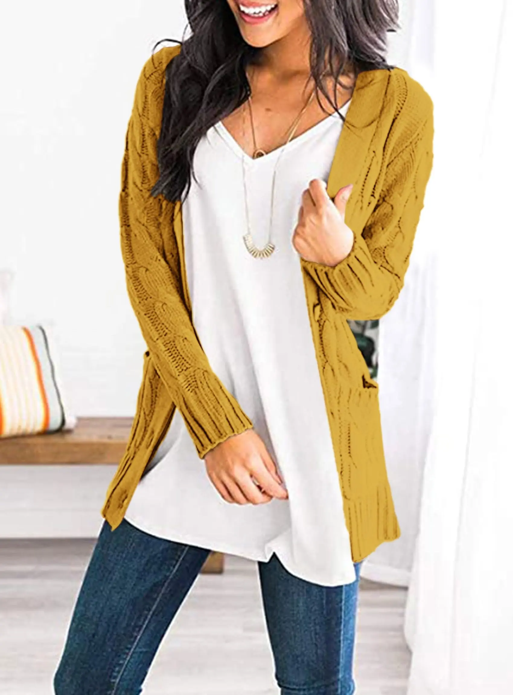 PRETTYGARDEN Women's Open Front Cardigan Sweaters Fall Fashion Button Down Cable Knit Chunky Winter Outerwear Coats - Image 112