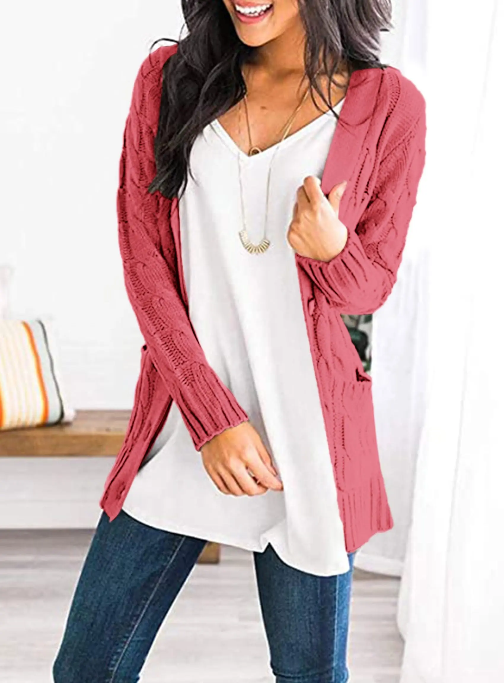 PRETTYGARDEN Women's Open Front Cardigan Sweaters Fall Fashion Button Down Cable Knit Chunky Winter Outerwear Coats - Image 117