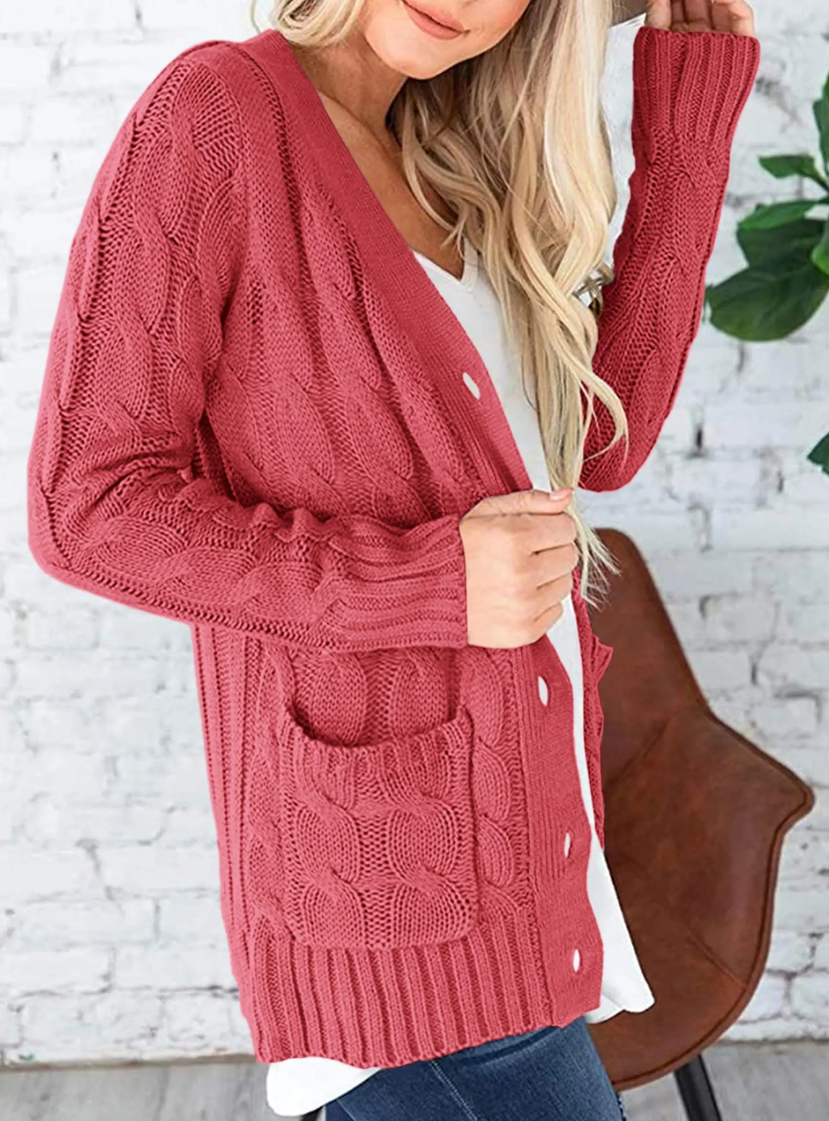 PRETTYGARDEN Women's Open Front Cardigan Sweaters Fall Fashion Button Down Cable Knit Chunky Winter Outerwear Coats - Image 119