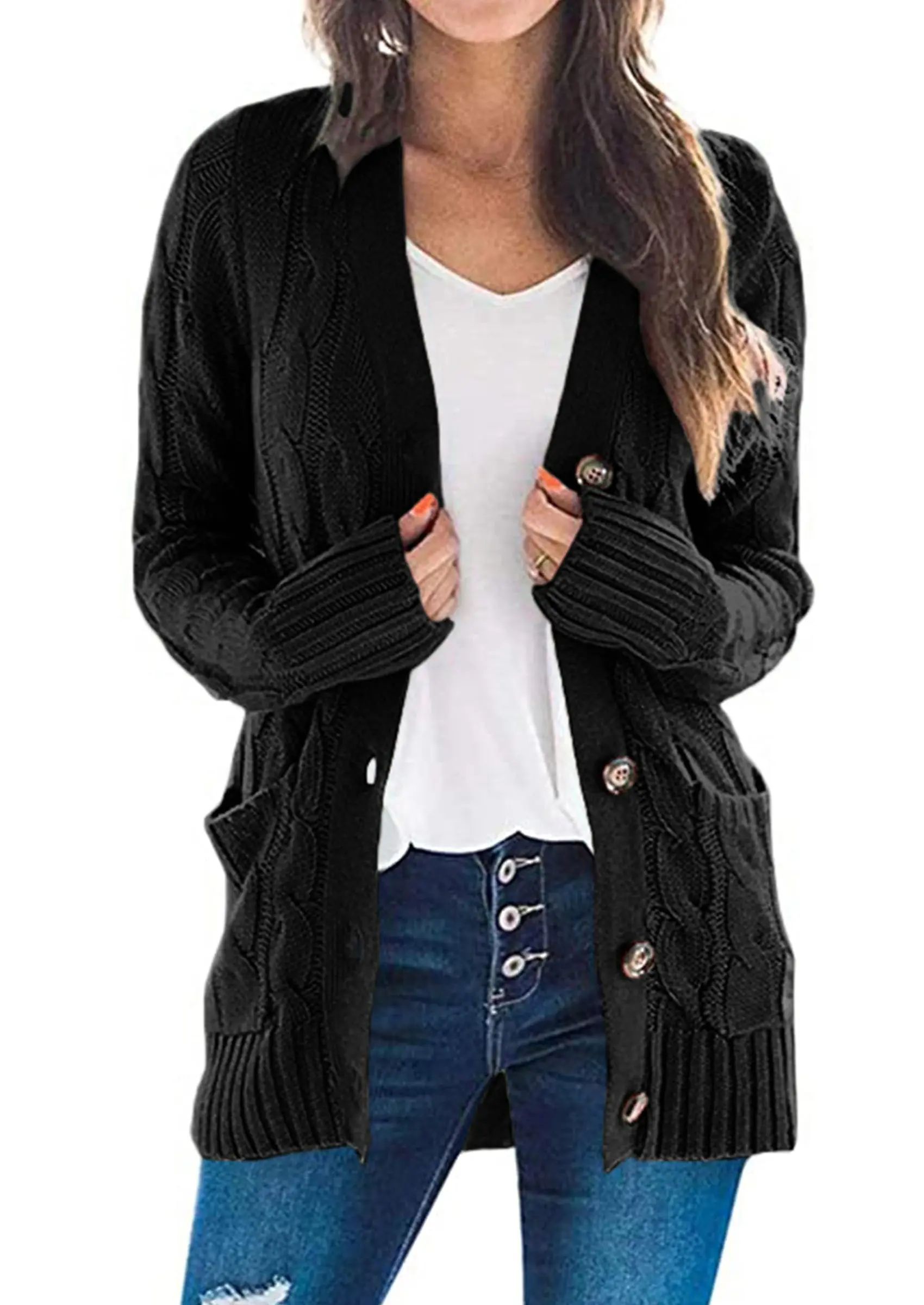 PRETTYGARDEN Women's Open Front Cardigan Sweaters Fall Fashion Button Down Cable Knit Chunky Winter Outerwear Coats - Image 12
