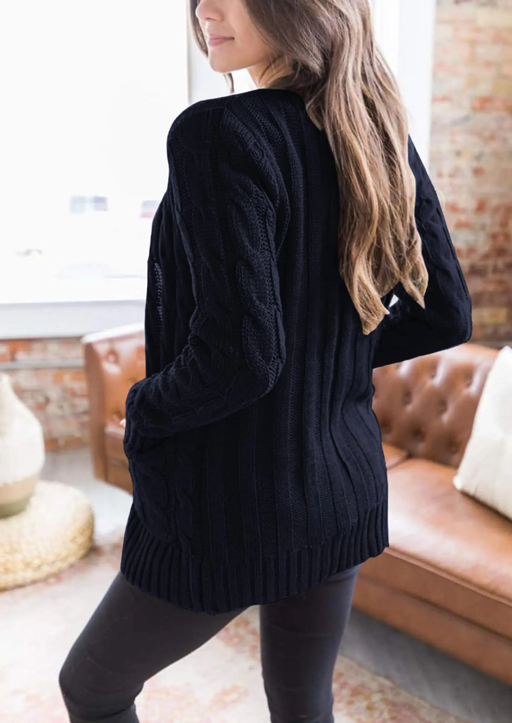 PRETTYGARDEN Women's Open Front Cardigan Sweaters Fall Fashion Button Down Cable Knit Chunky Winter Outerwear Coats - Image 13