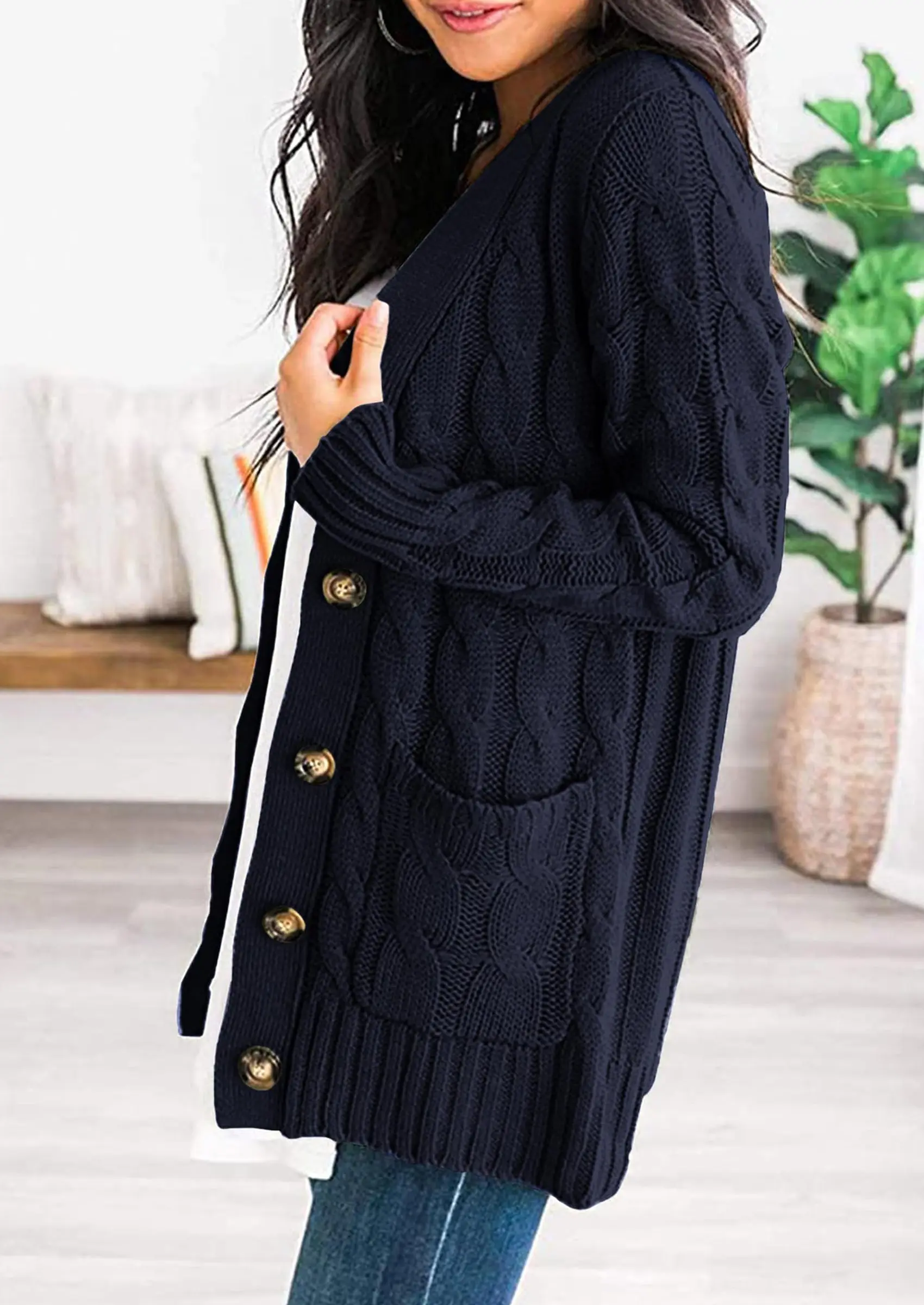 PRETTYGARDEN Women's Open Front Cardigan Sweaters Fall Fashion Button Down Cable Knit Chunky Winter Outerwear Coats - Image 15