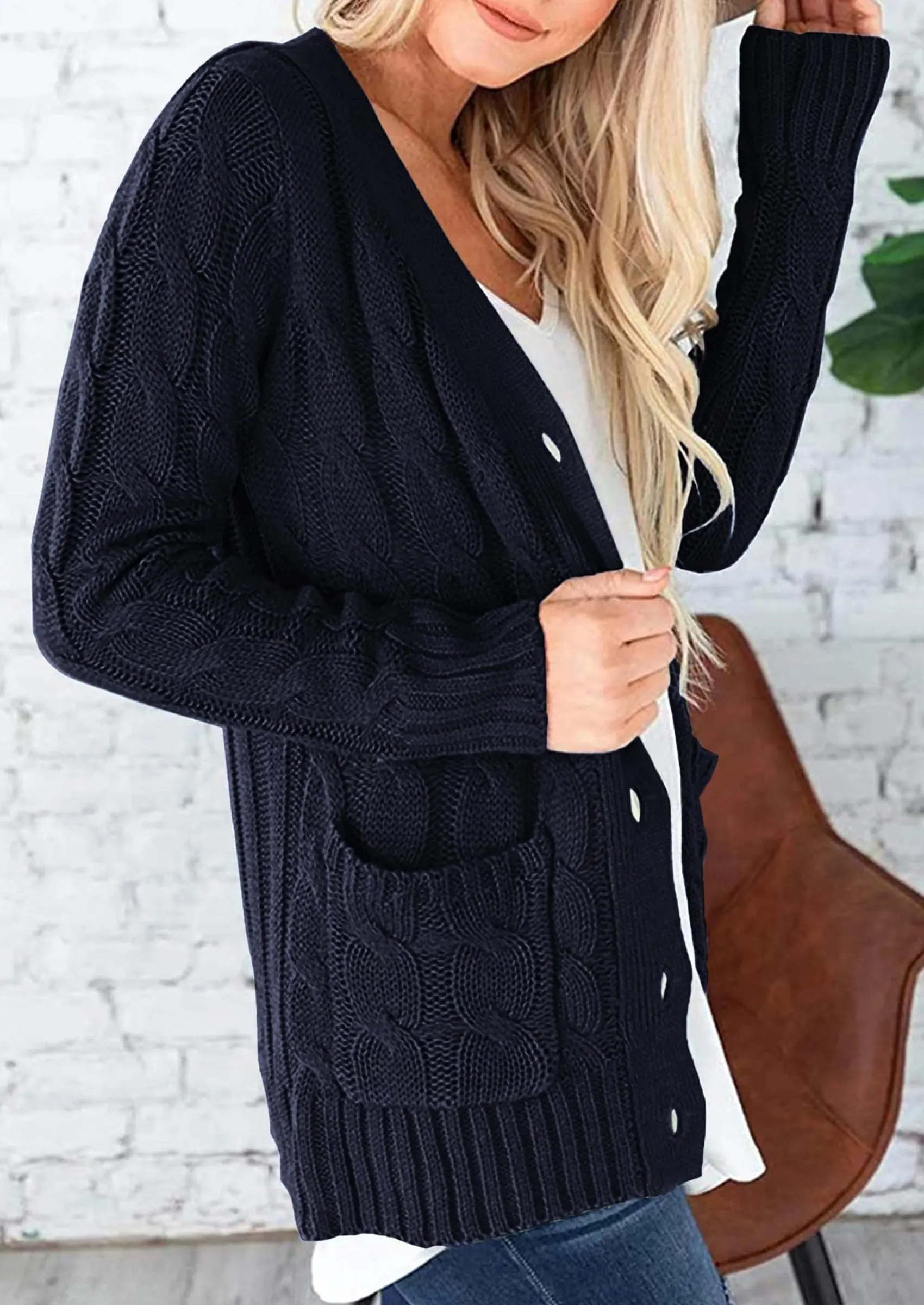 PRETTYGARDEN Women's Open Front Cardigan Sweaters Fall Fashion Button Down Cable Knit Chunky Winter Outerwear Coats - Image 16