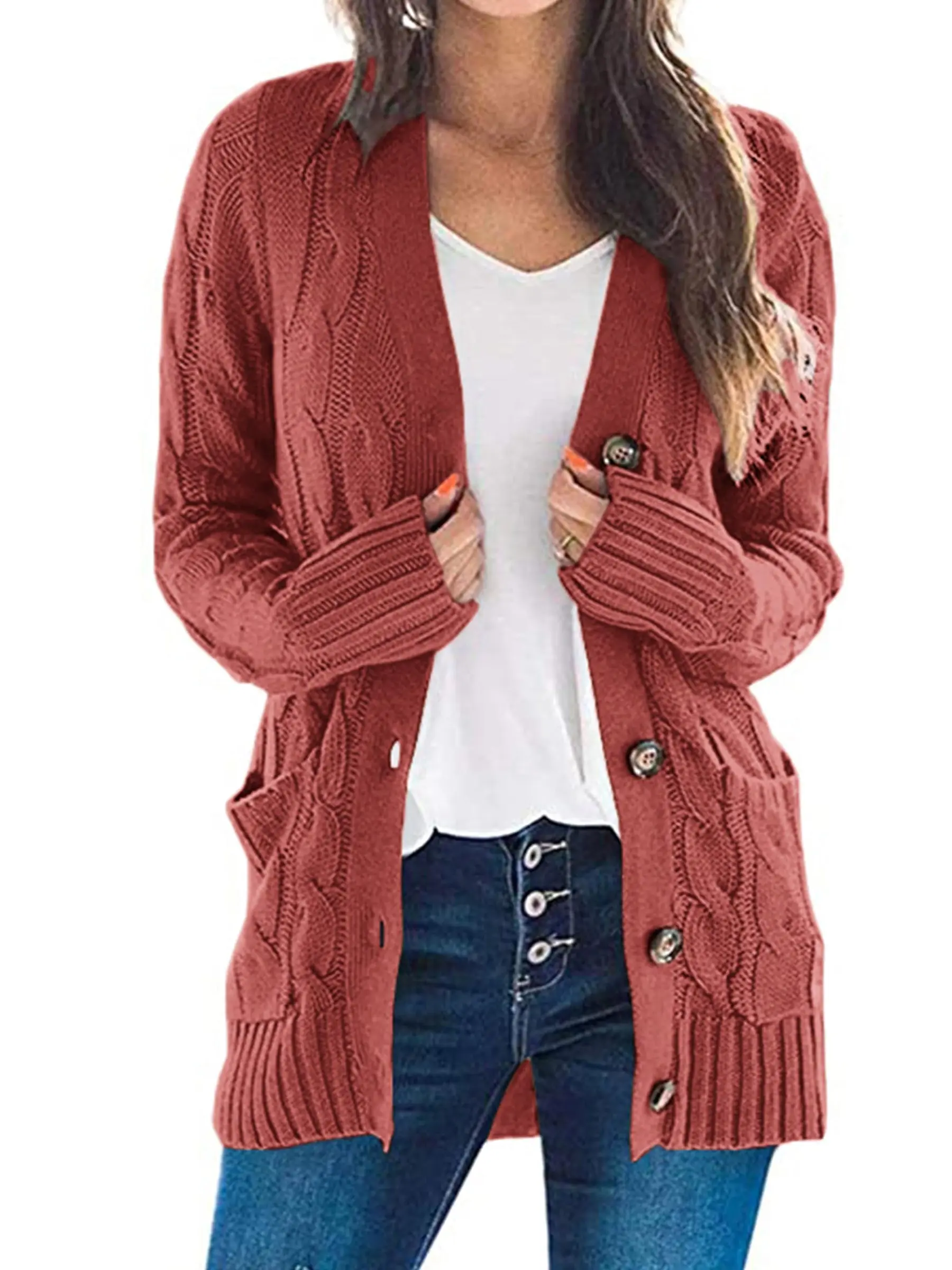 PRETTYGARDEN Women's Open Front Cardigan Sweaters Fall Fashion Button Down Cable Knit Chunky Winter Outerwear Coats - Image 17