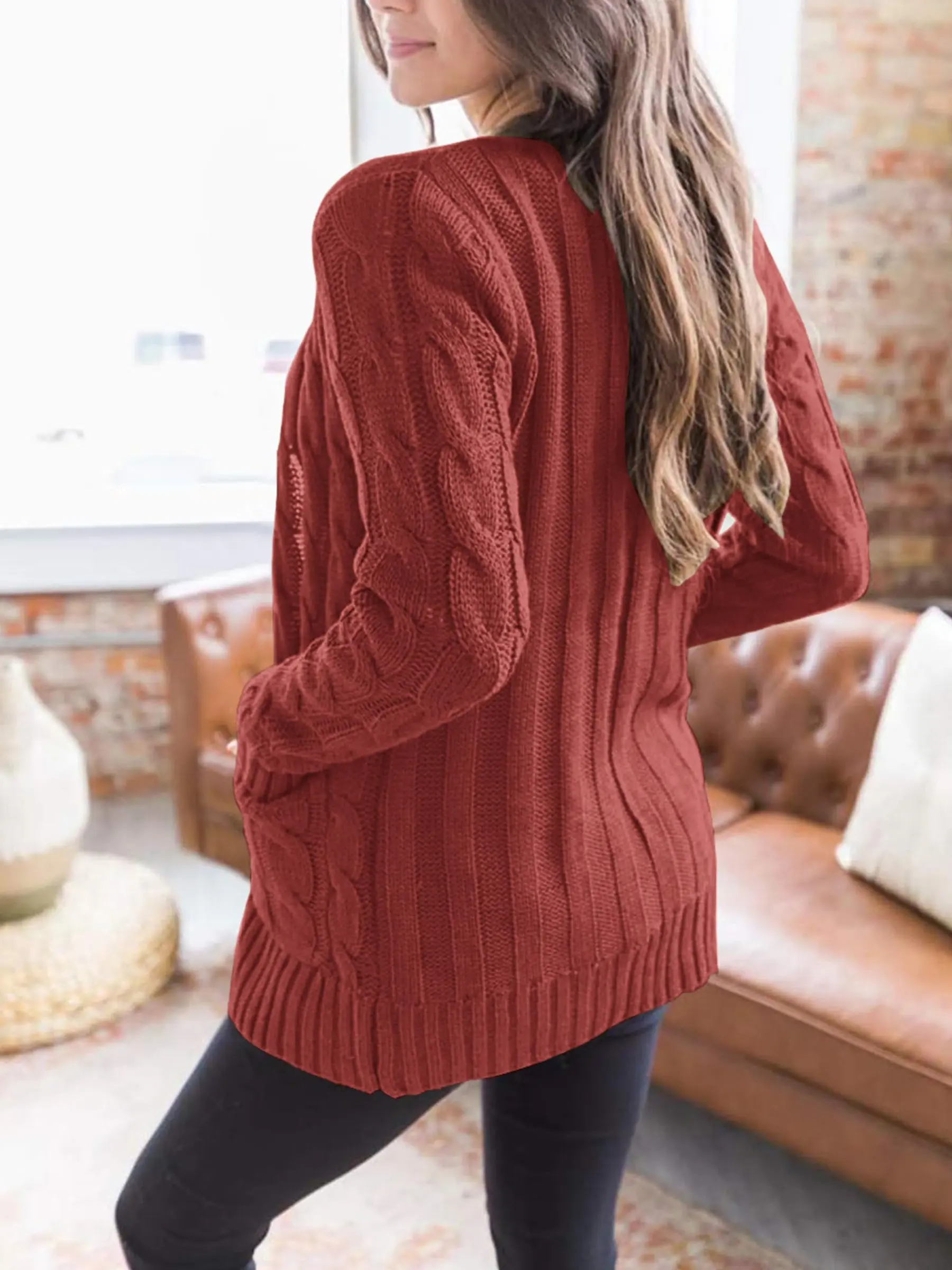 PRETTYGARDEN Women's Open Front Cardigan Sweaters Fall Fashion Button Down Cable Knit Chunky Winter Outerwear Coats - Image 18