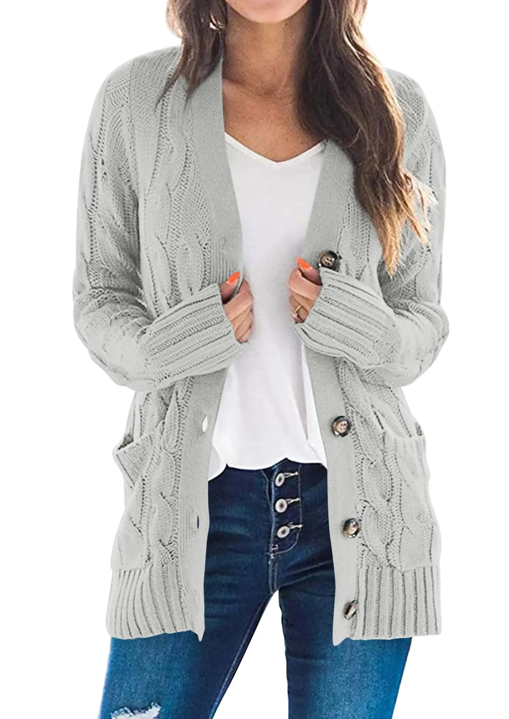 PRETTYGARDEN Women's Open Front Cardigan Sweaters Fall Fashion Button Down Cable Knit Chunky Winter Outerwear Coats - Image 26