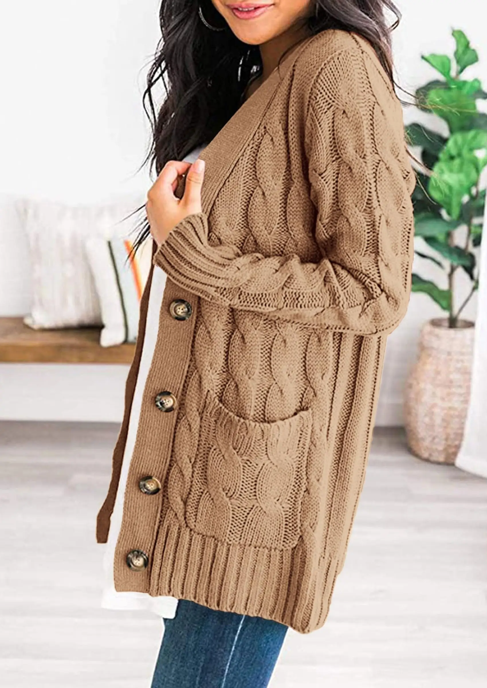 PRETTYGARDEN Women's Open Front Cardigan Sweaters Fall Fashion Button Down Cable Knit Chunky Winter Outerwear Coats - Image 3