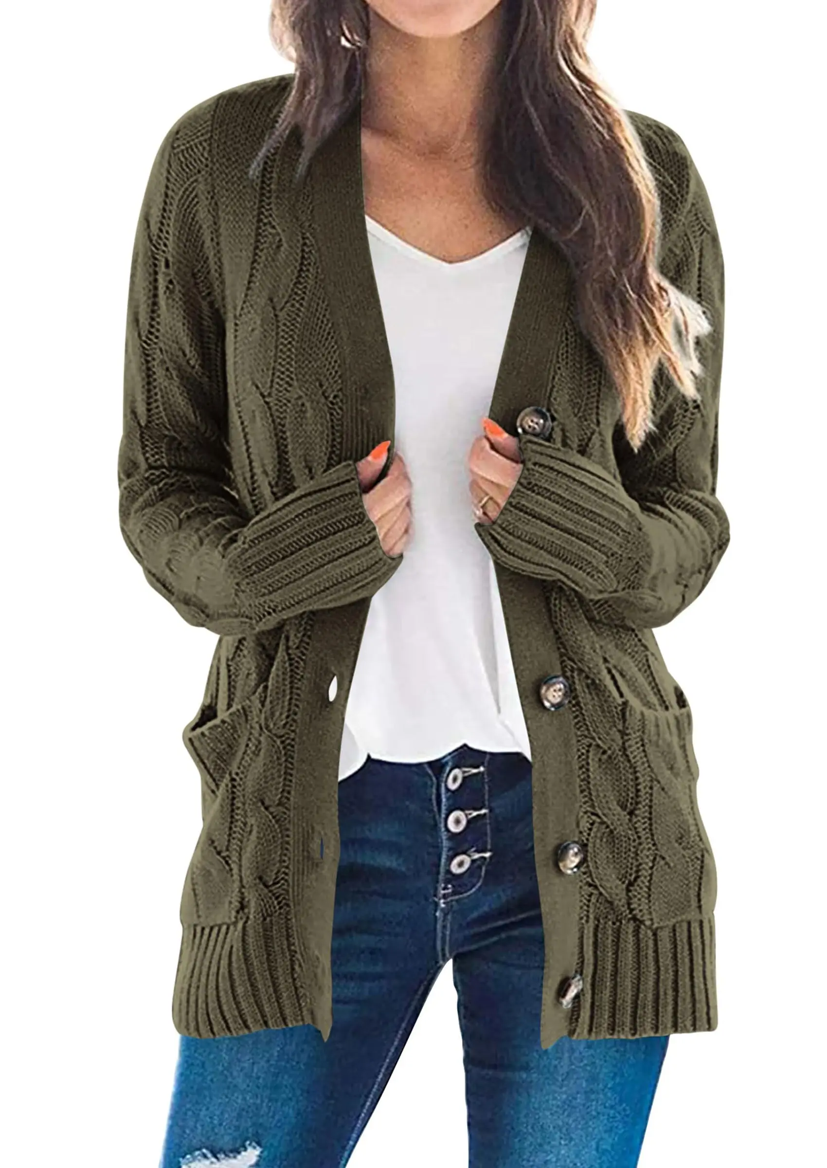 PRETTYGARDEN Women's Open Front Cardigan Sweaters Fall Fashion Button Down Cable Knit Chunky Winter Outerwear Coats - Image 36