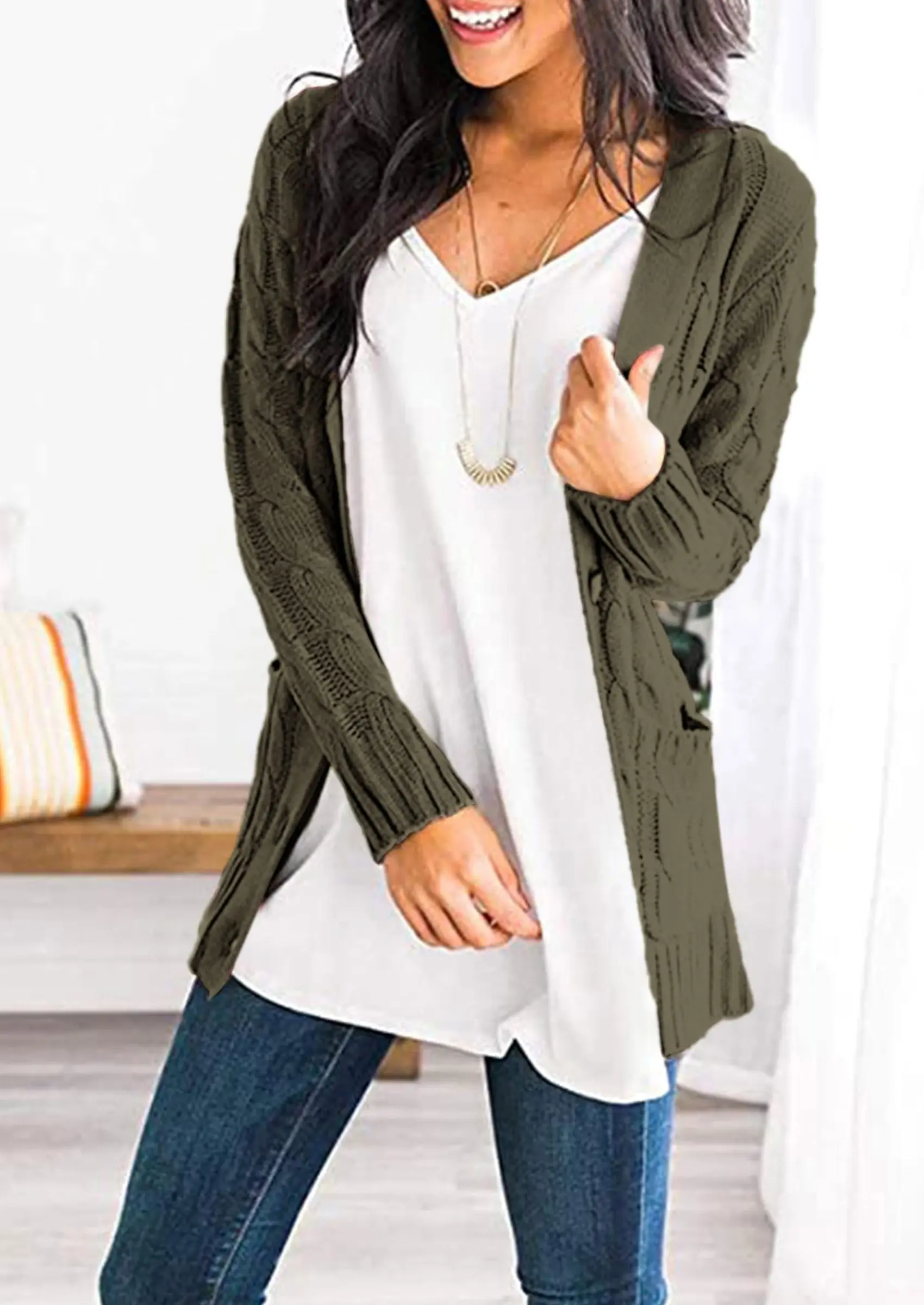 PRETTYGARDEN Women's Open Front Cardigan Sweaters Fall Fashion Button Down Cable Knit Chunky Winter Outerwear Coats - Image 38