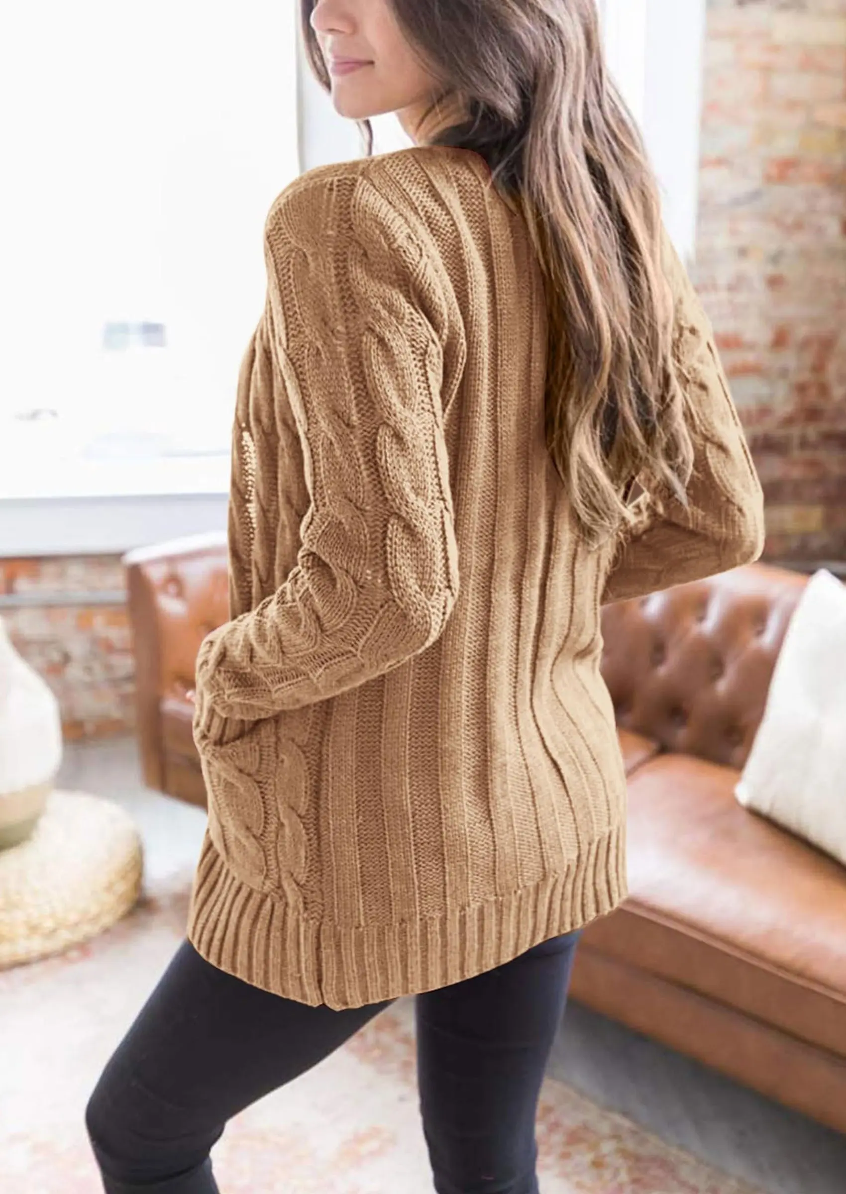 PRETTYGARDEN Women's Open Front Cardigan Sweaters Fall Fashion Button Down Cable Knit Chunky Winter Outerwear Coats - Image 4