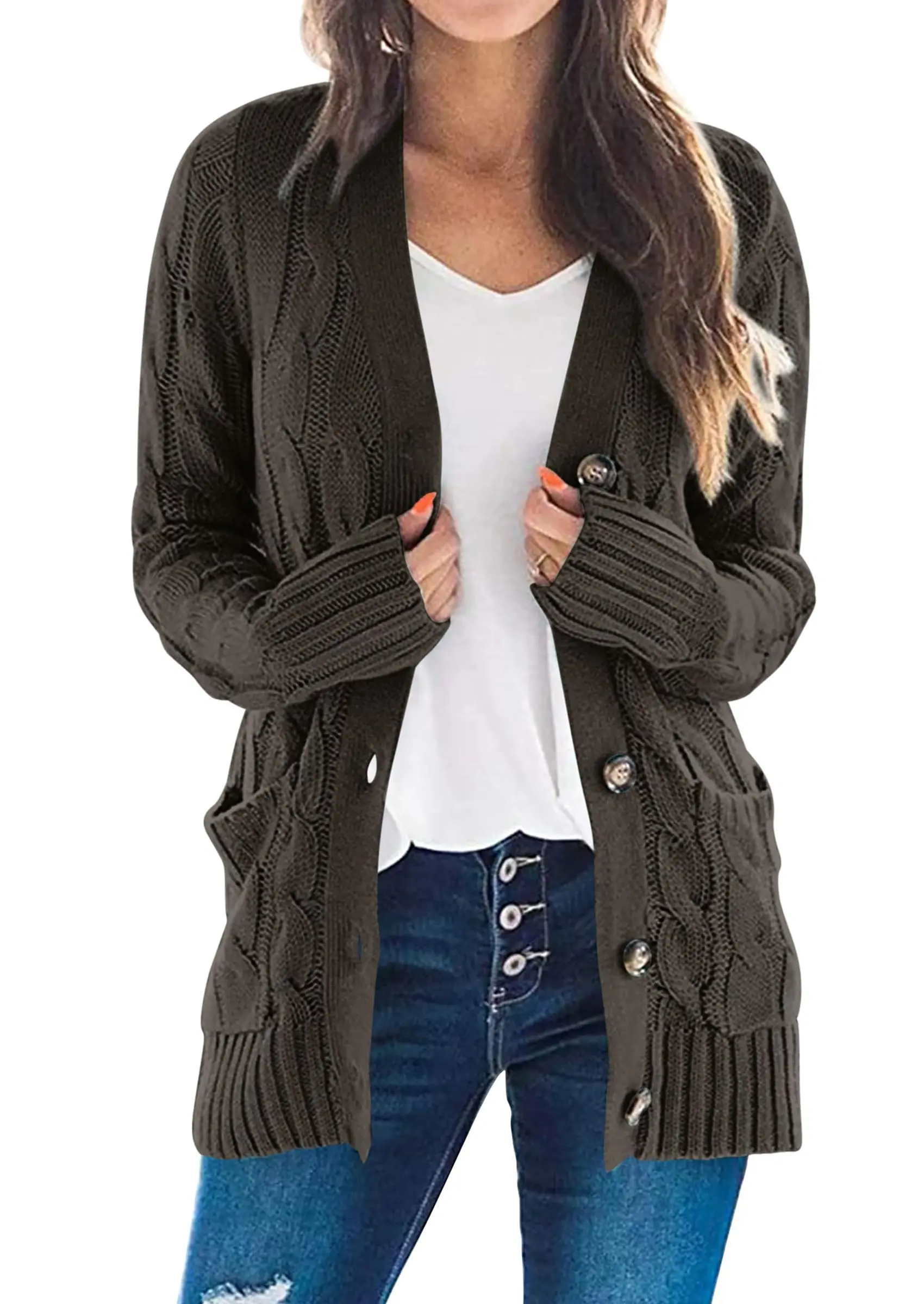 PRETTYGARDEN Women's Open Front Cardigan Sweaters Fall Fashion Button Down Cable Knit Chunky Winter Outerwear Coats - Image 46