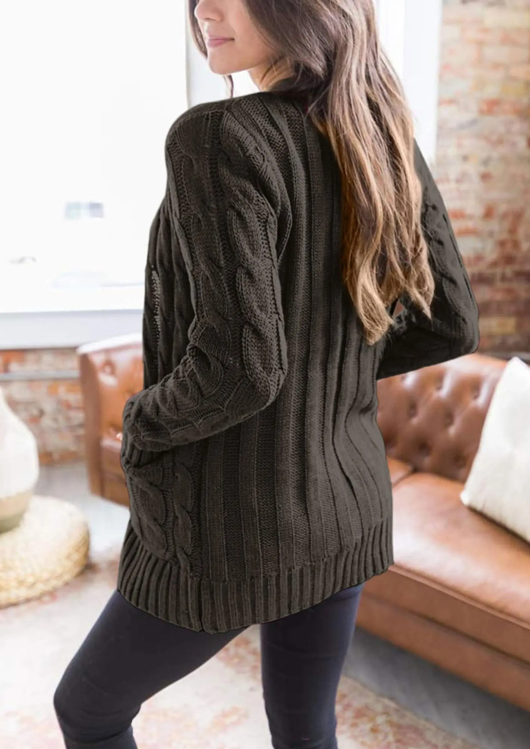 PRETTYGARDEN Women's Open Front Cardigan Sweaters Fall Fashion Button Down Cable Knit Chunky Winter Outerwear Coats - Image 47