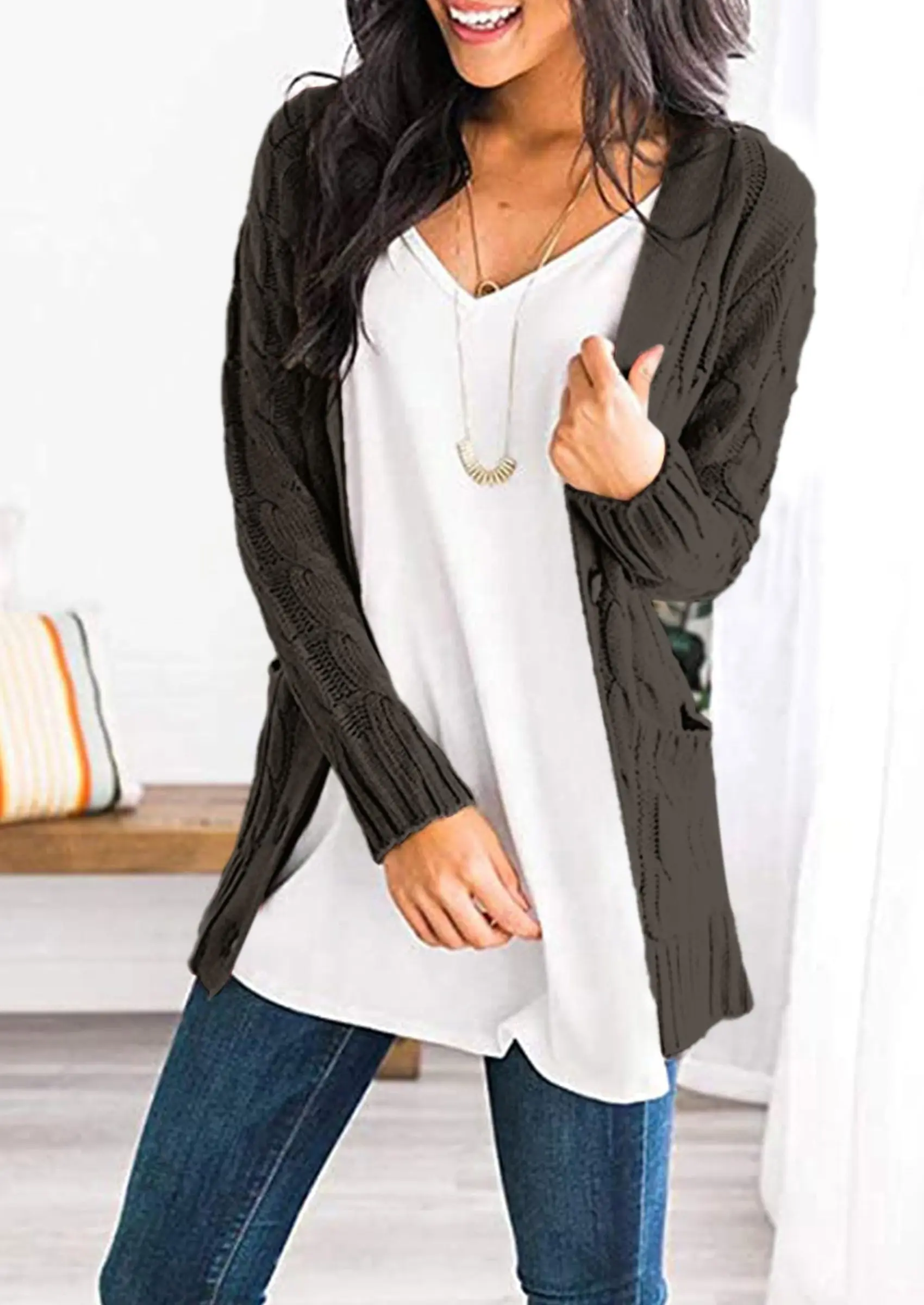 PRETTYGARDEN Women's Open Front Cardigan Sweaters Fall Fashion Button Down Cable Knit Chunky Winter Outerwear Coats - Image 49