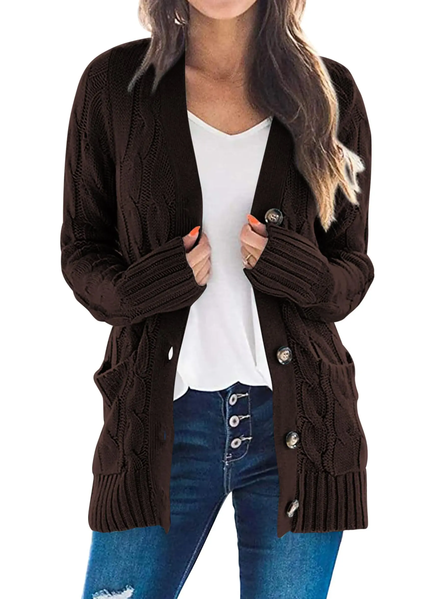 PRETTYGARDEN Women's Open Front Cardigan Sweaters Fall Fashion Button Down Cable Knit Chunky Winter Outerwear Coats - Image 51