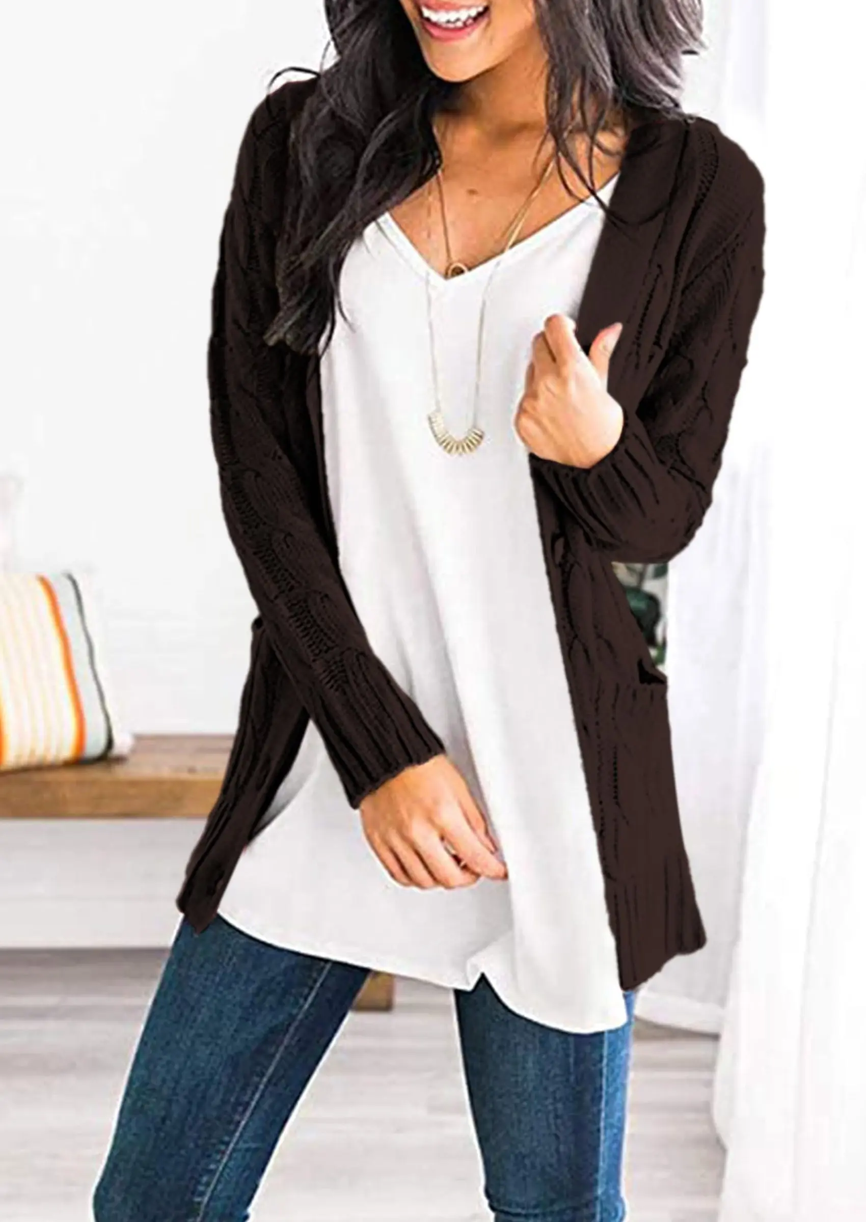 PRETTYGARDEN Women's Open Front Cardigan Sweaters Fall Fashion Button Down Cable Knit Chunky Winter Outerwear Coats - Image 53