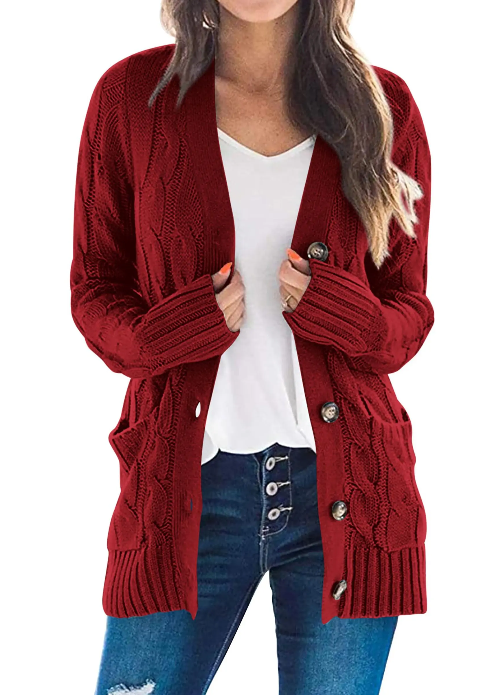 PRETTYGARDEN Women's Open Front Cardigan Sweaters Fall Fashion Button Down Cable Knit Chunky Winter Outerwear Coats - Image 56
