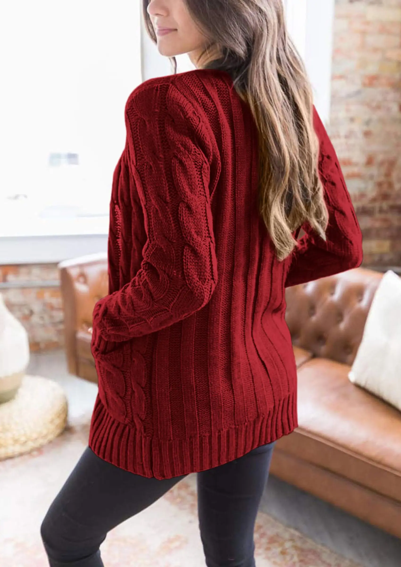 PRETTYGARDEN Women's Open Front Cardigan Sweaters Fall Fashion Button Down Cable Knit Chunky Winter Outerwear Coats - Image 57