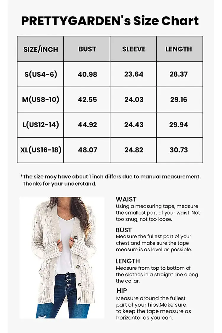 PRETTYGARDEN Women's Open Front Cardigan Sweaters Fall Fashion Button Down Cable Knit Chunky Winter Outerwear Coats - Image 6