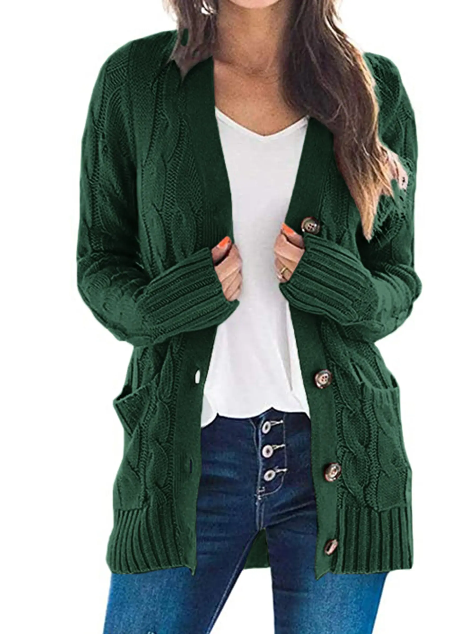 PRETTYGARDEN Women's Open Front Cardigan Sweaters Fall Fashion Button Down Cable Knit Chunky Winter Outerwear Coats - Image 61