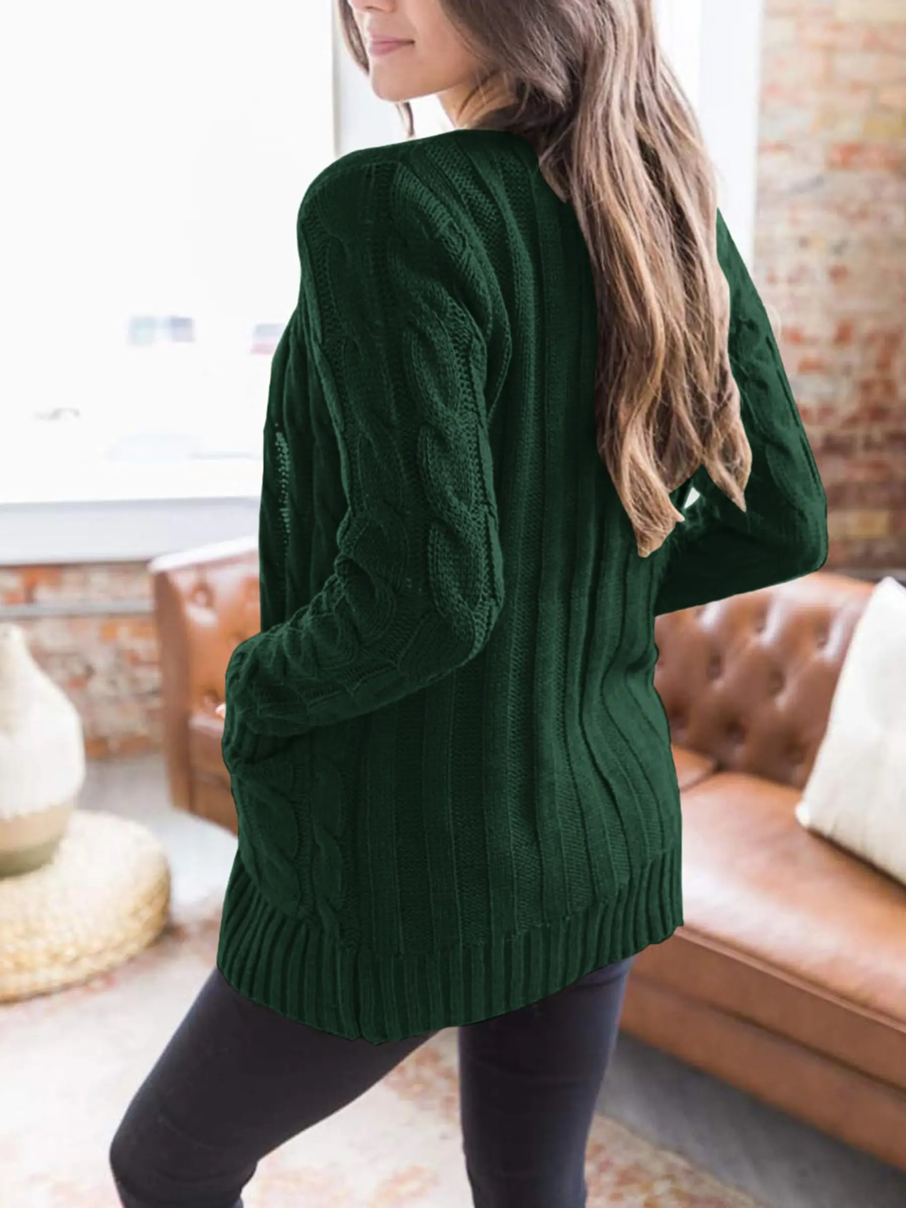 PRETTYGARDEN Women's Open Front Cardigan Sweaters Fall Fashion Button Down Cable Knit Chunky Winter Outerwear Coats - Image 62