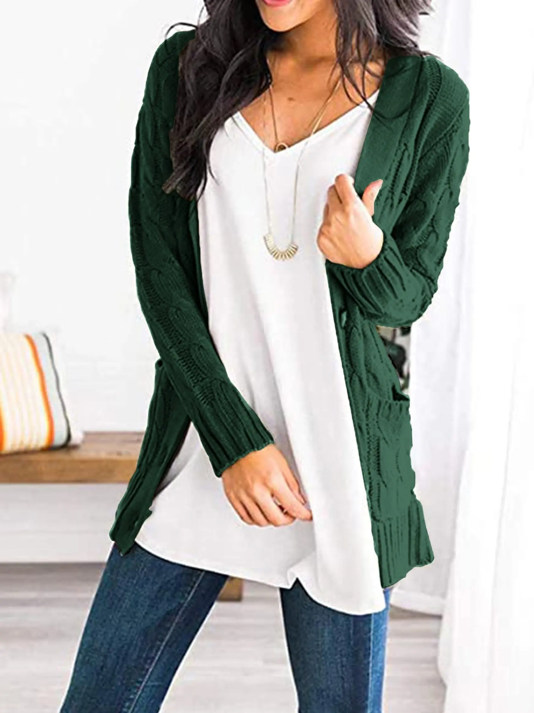 PRETTYGARDEN Women's Open Front Cardigan Sweaters Fall Fashion Button Down Cable Knit Chunky Winter Outerwear Coats - Image 63