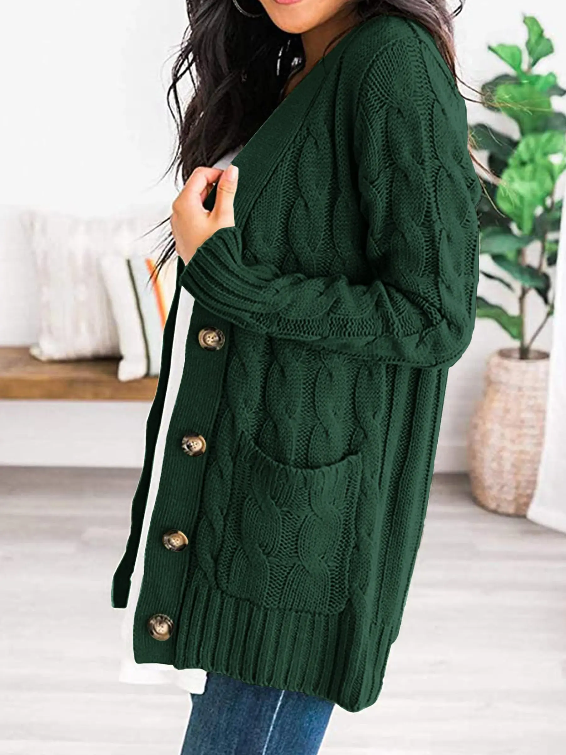 PRETTYGARDEN Women's Open Front Cardigan Sweaters Fall Fashion Button Down Cable Knit Chunky Winter Outerwear Coats - Image 64