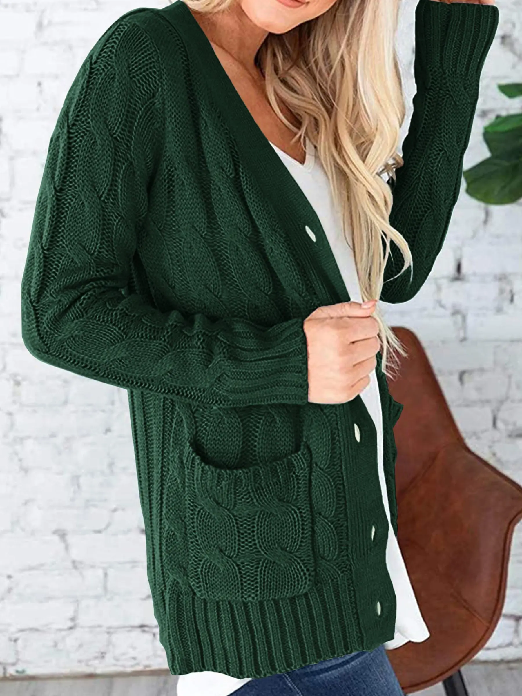 PRETTYGARDEN Women's Open Front Cardigan Sweaters Fall Fashion Button Down Cable Knit Chunky Winter Outerwear Coats - Image 65