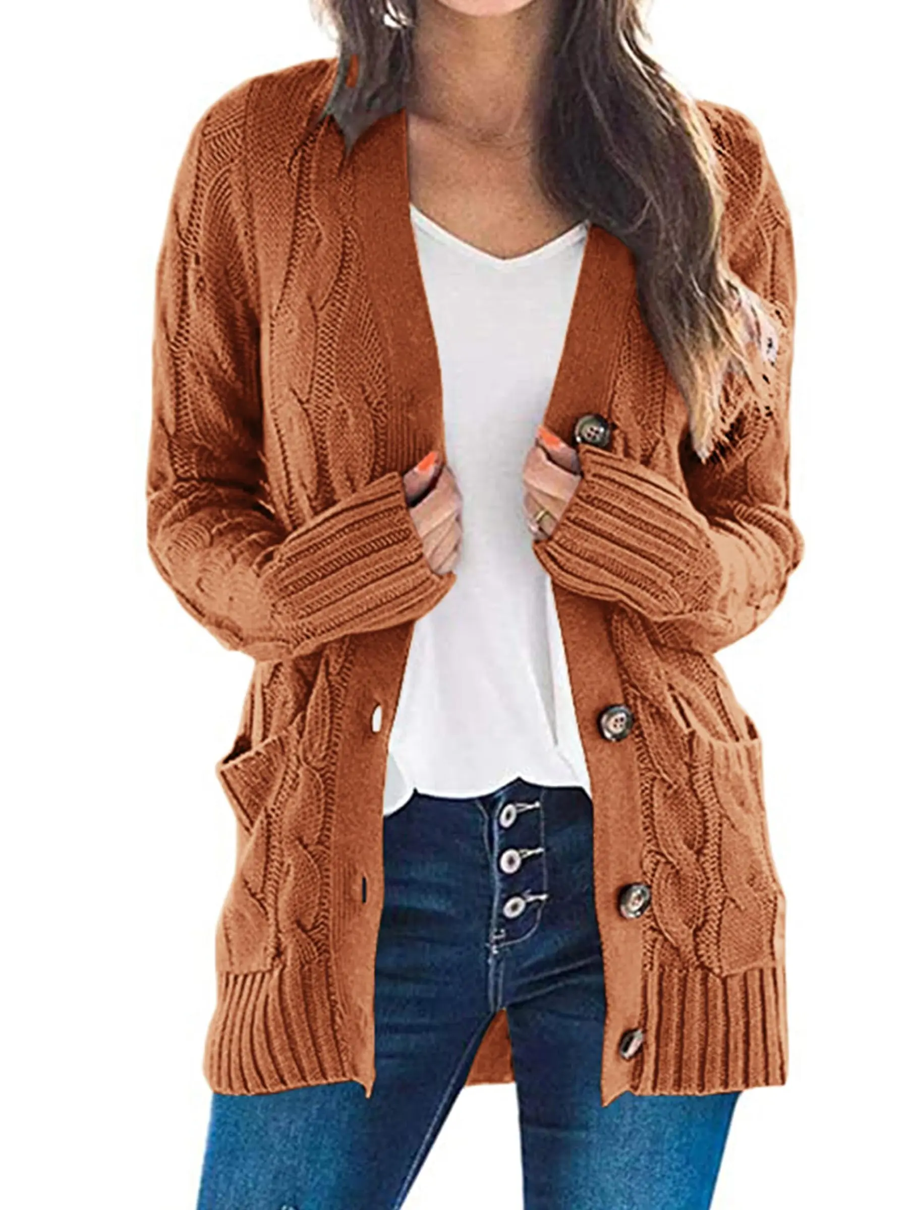 PRETTYGARDEN Women's Open Front Cardigan Sweaters Fall Fashion Button Down Cable Knit Chunky Winter Outerwear Coats - Image 66