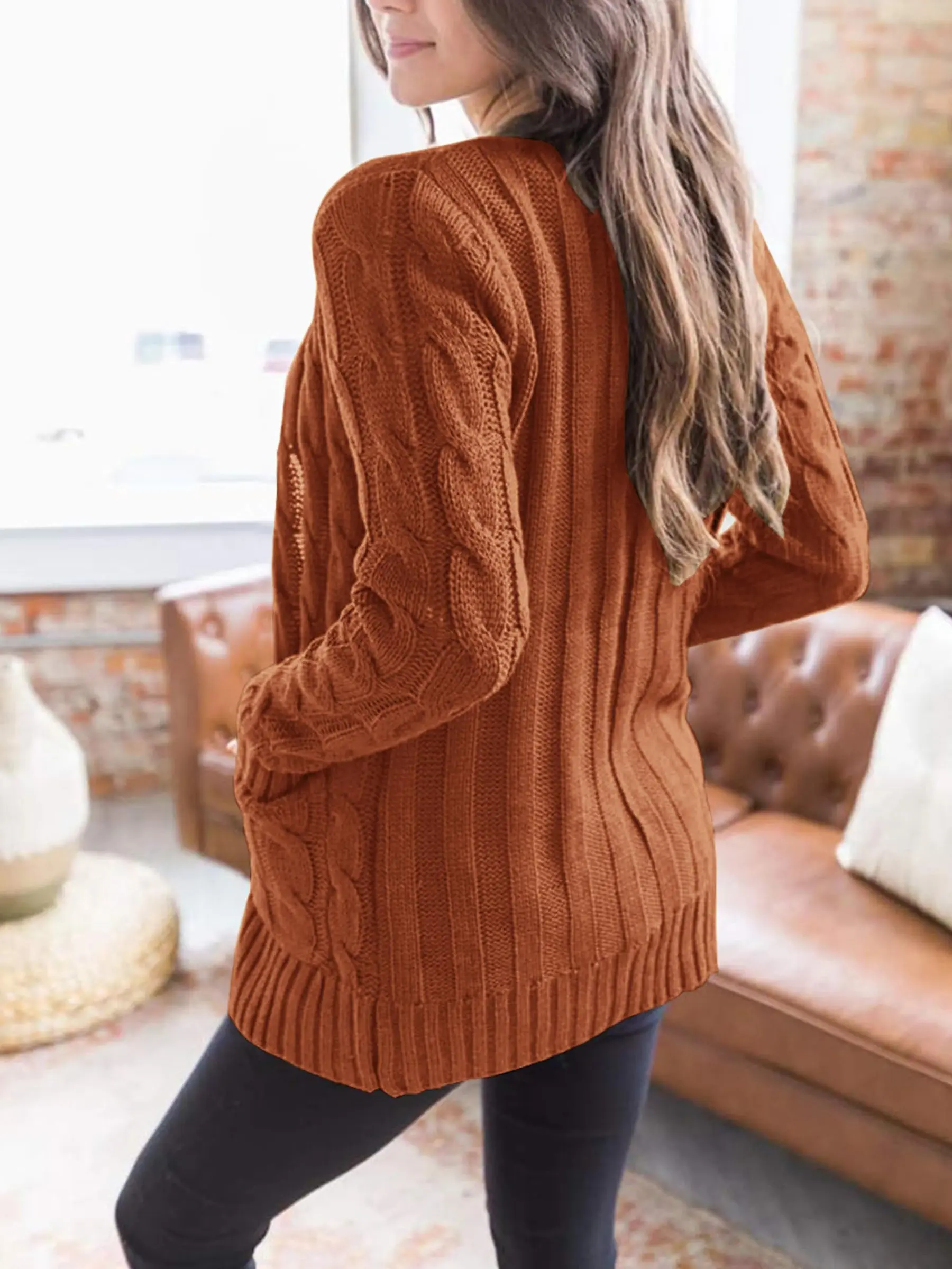 PRETTYGARDEN Women's Open Front Cardigan Sweaters Fall Fashion Button Down Cable Knit Chunky Winter Outerwear Coats - Image 67