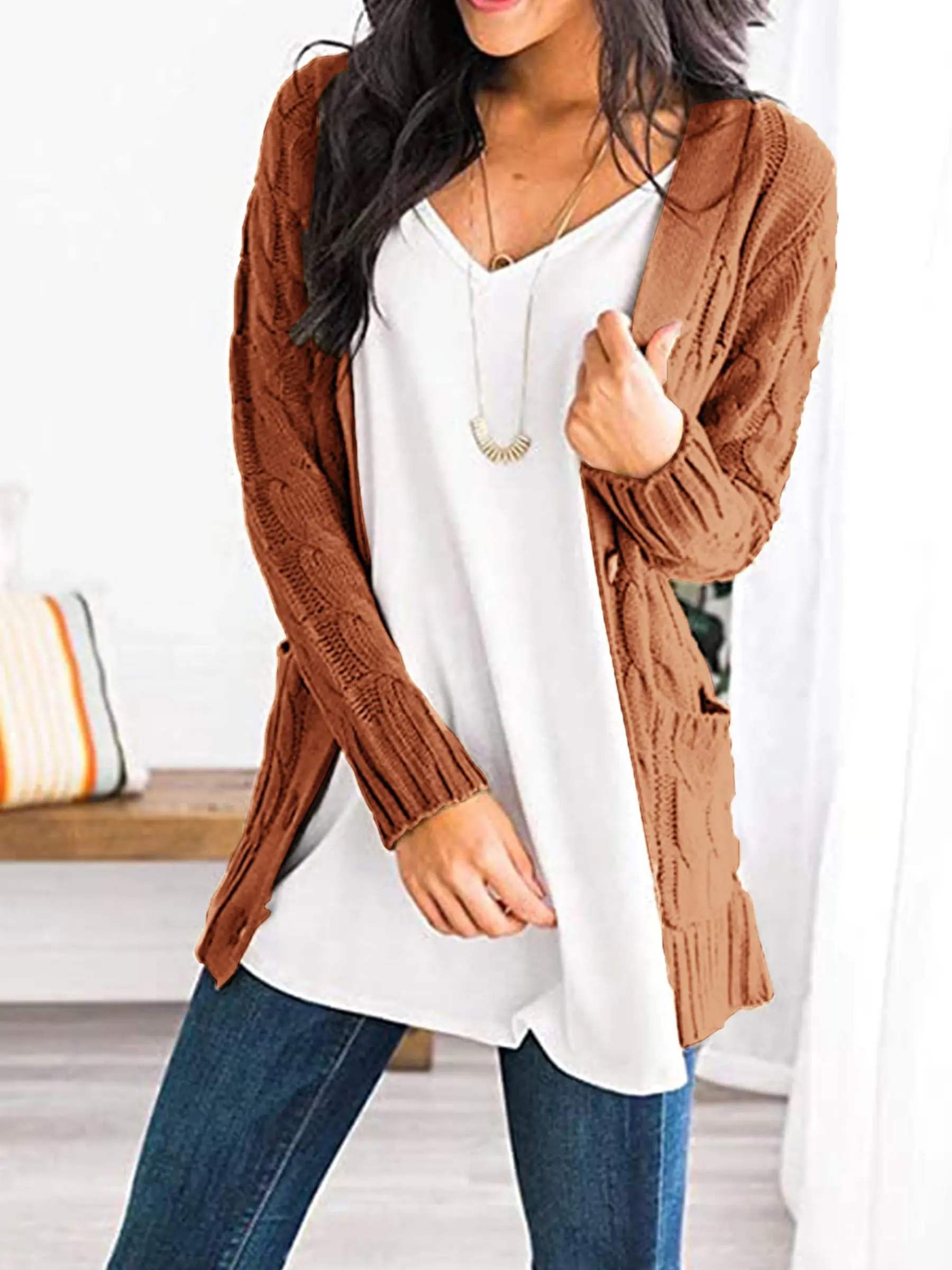 PRETTYGARDEN Women's Open Front Cardigan Sweaters Fall Fashion Button Down Cable Knit Chunky Winter Outerwear Coats - Image 68