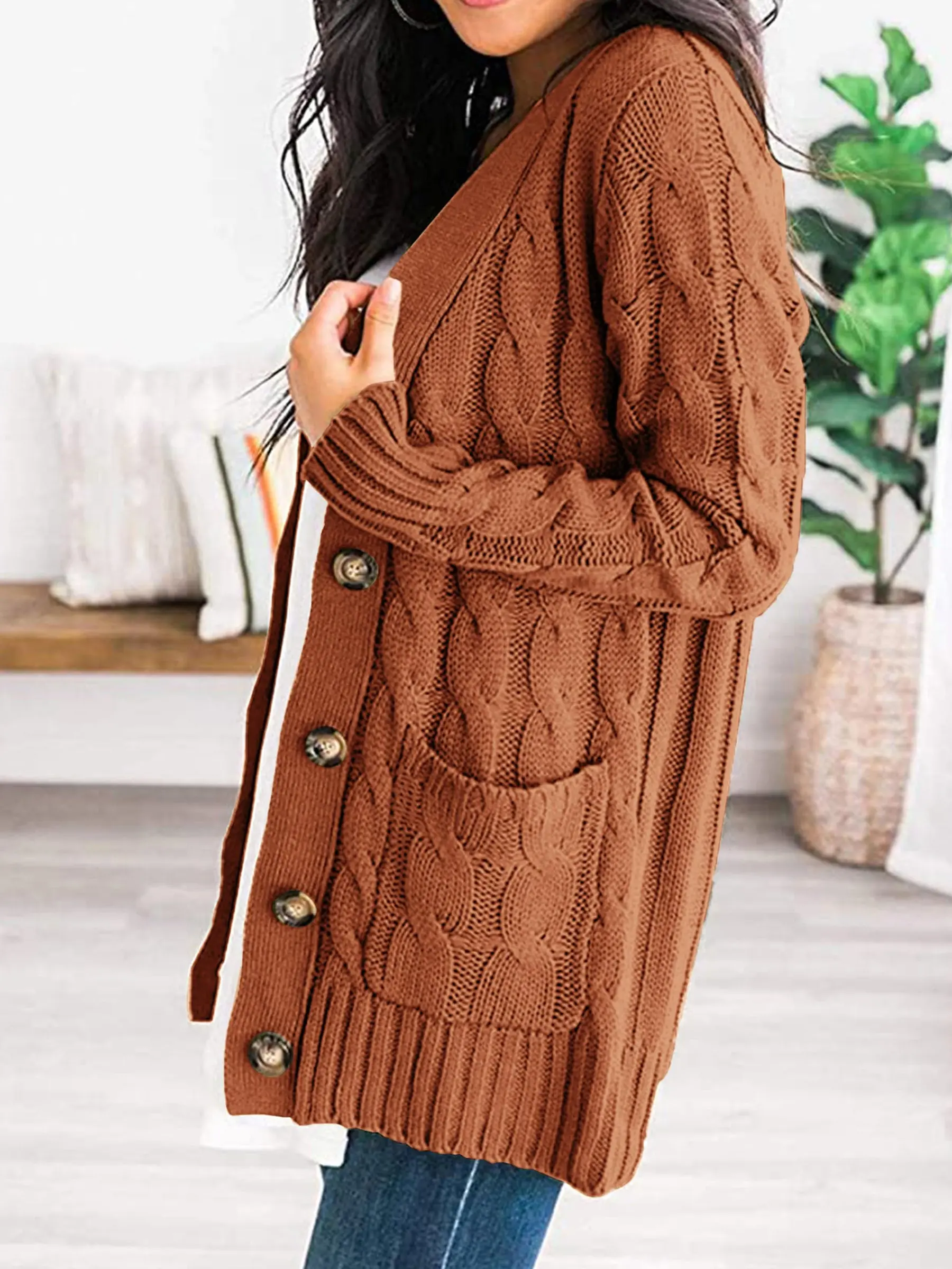 PRETTYGARDEN Women's Open Front Cardigan Sweaters Fall Fashion Button Down Cable Knit Chunky Winter Outerwear Coats - Image 69