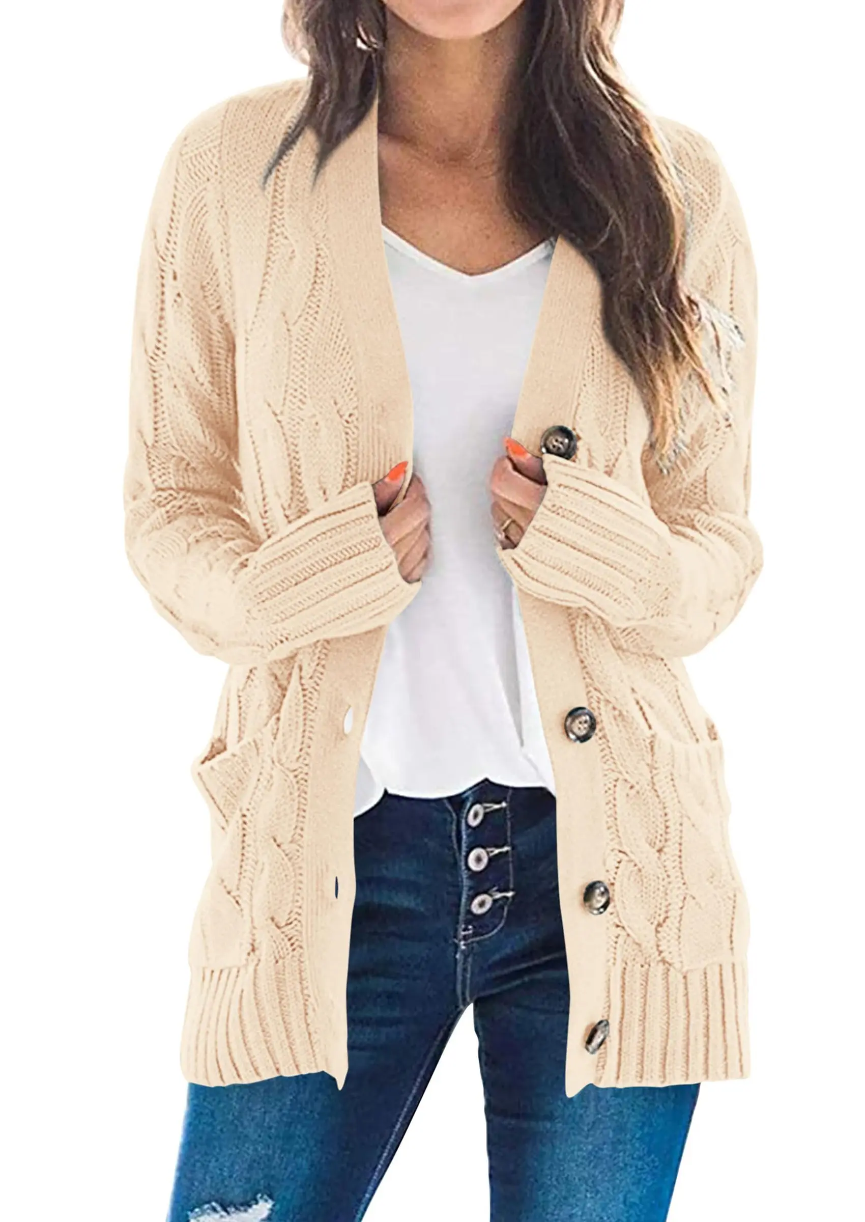 PRETTYGARDEN Women's Open Front Cardigan Sweaters Fall Fashion Button Down Cable Knit Chunky Winter Outerwear Coats - Image 7