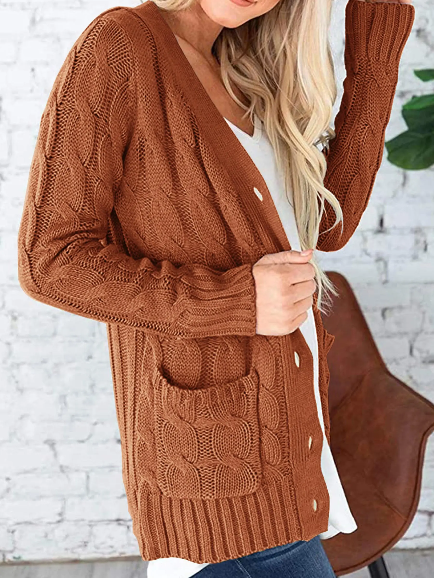 PRETTYGARDEN Women's Open Front Cardigan Sweaters Fall Fashion Button Down Cable Knit Chunky Winter Outerwear Coats - Image 70