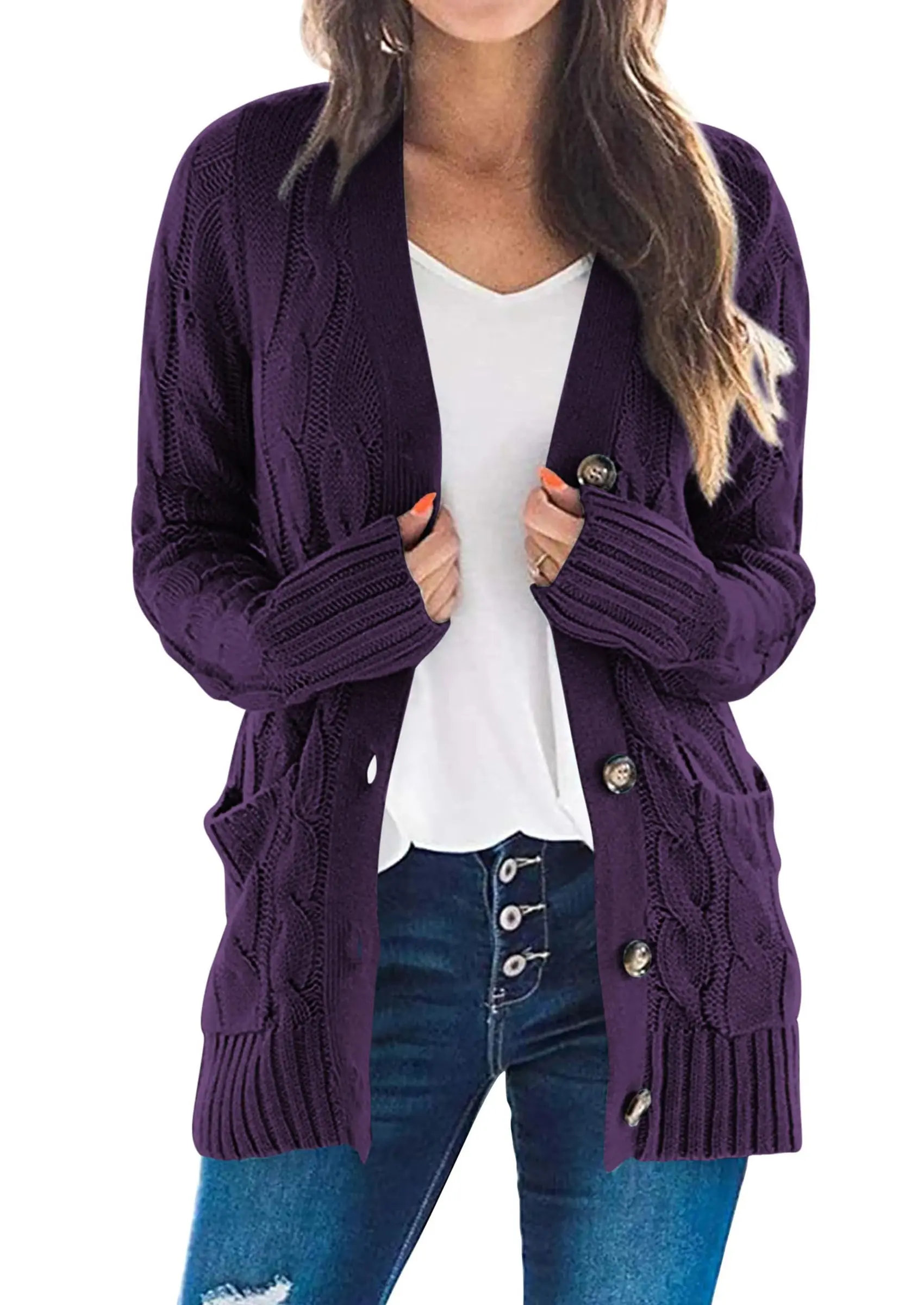 PRETTYGARDEN Women's Open Front Cardigan Sweaters Fall Fashion Button Down Cable Knit Chunky Winter Outerwear Coats - Image 71