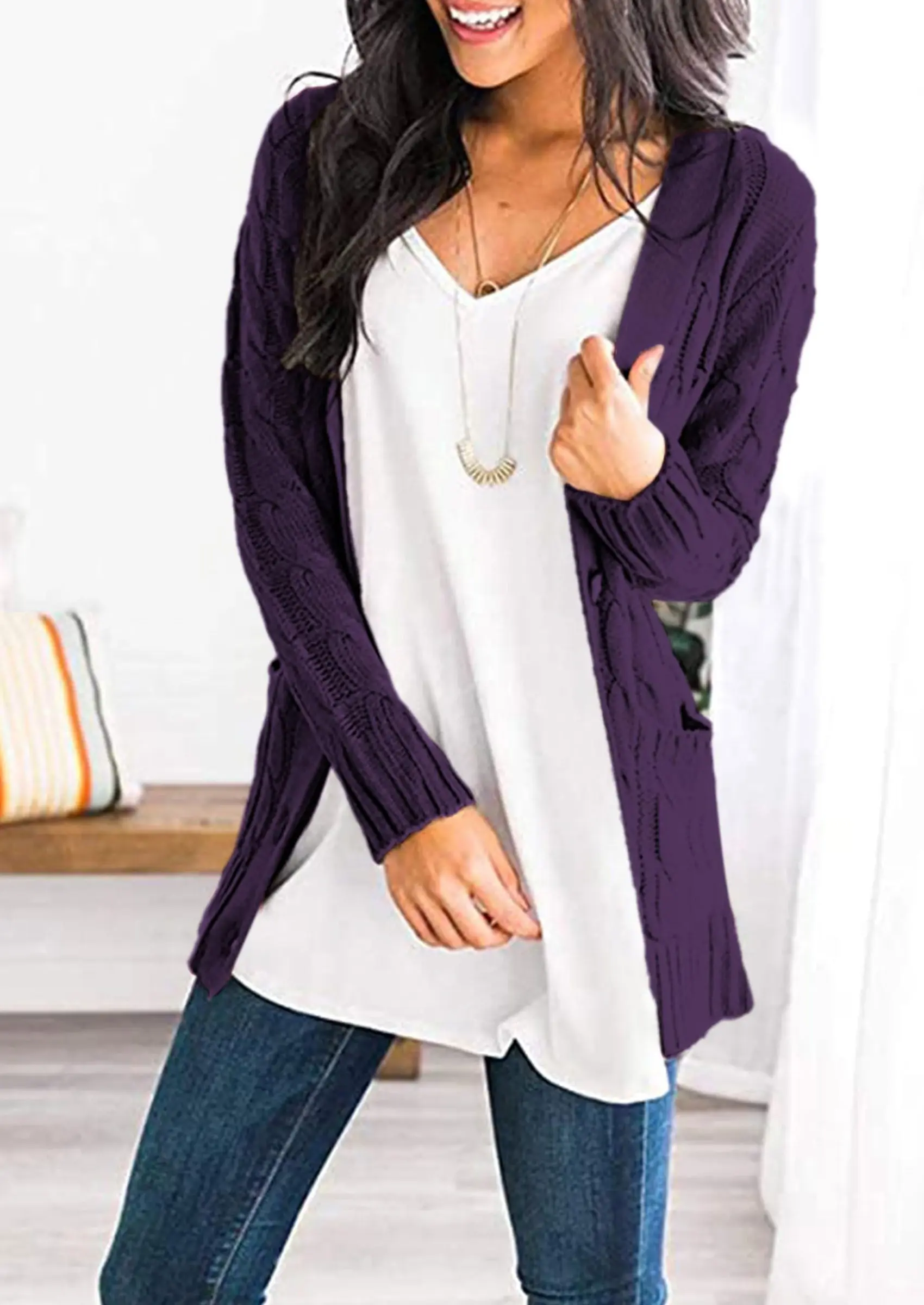 PRETTYGARDEN Women's Open Front Cardigan Sweaters Fall Fashion Button Down Cable Knit Chunky Winter Outerwear Coats - Image 73