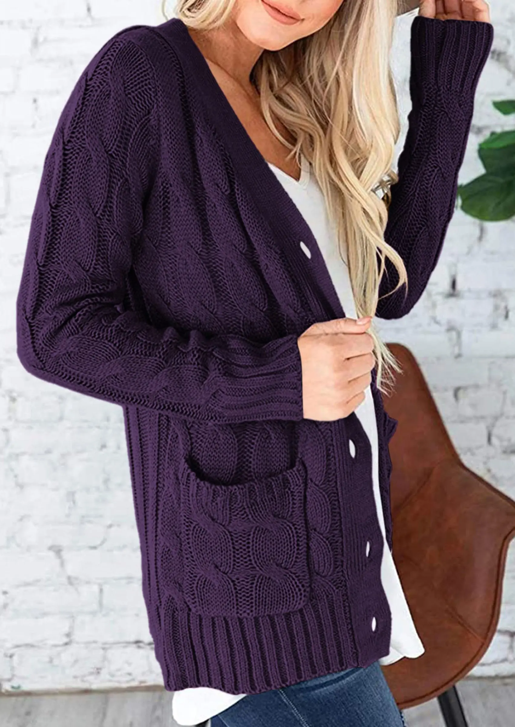 PRETTYGARDEN Women's Open Front Cardigan Sweaters Fall Fashion Button Down Cable Knit Chunky Winter Outerwear Coats - Image 75