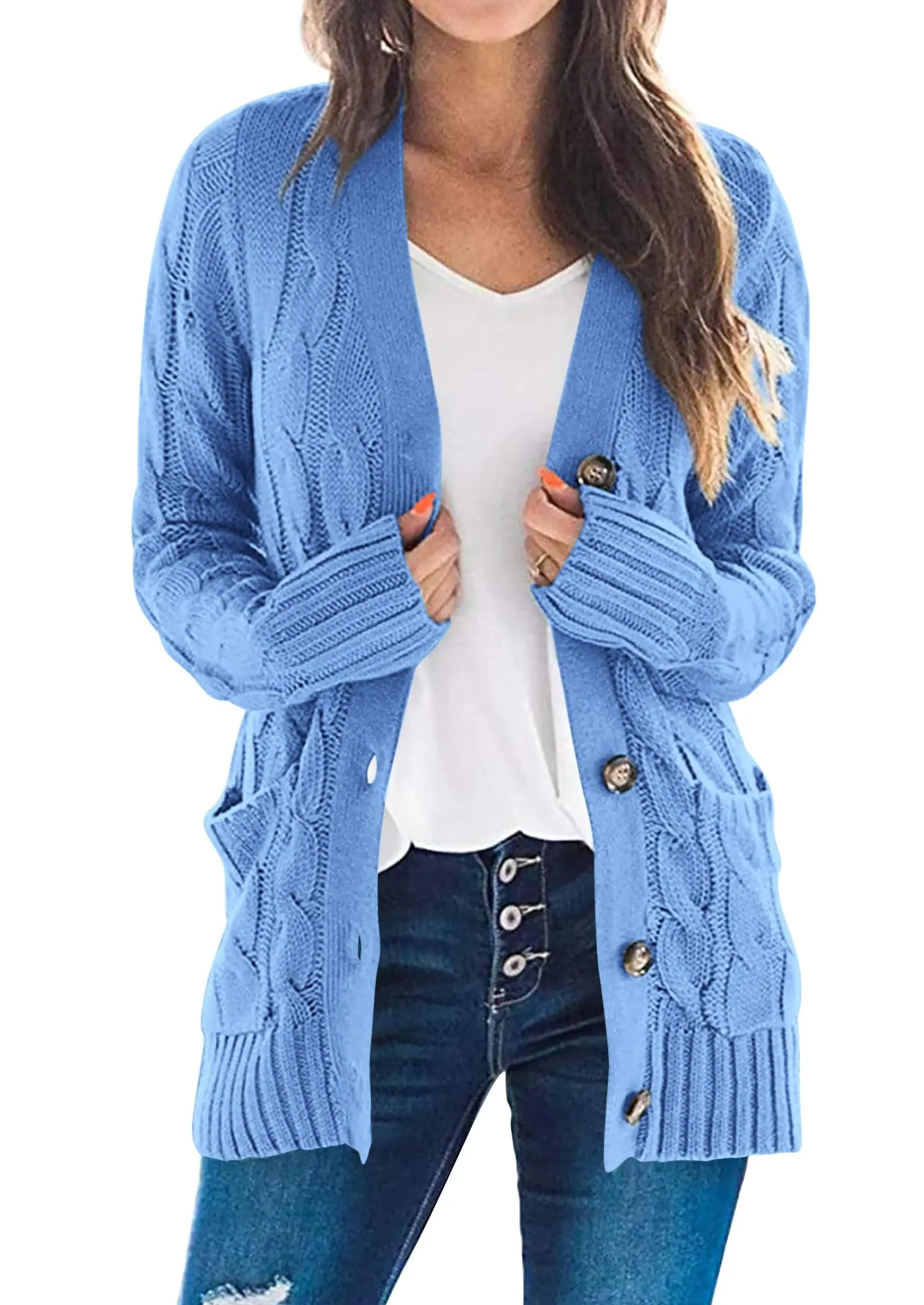 PRETTYGARDEN Women's Open Front Cardigan Sweaters Fall Fashion Button Down Cable Knit Chunky Winter Outerwear Coats - Image 76