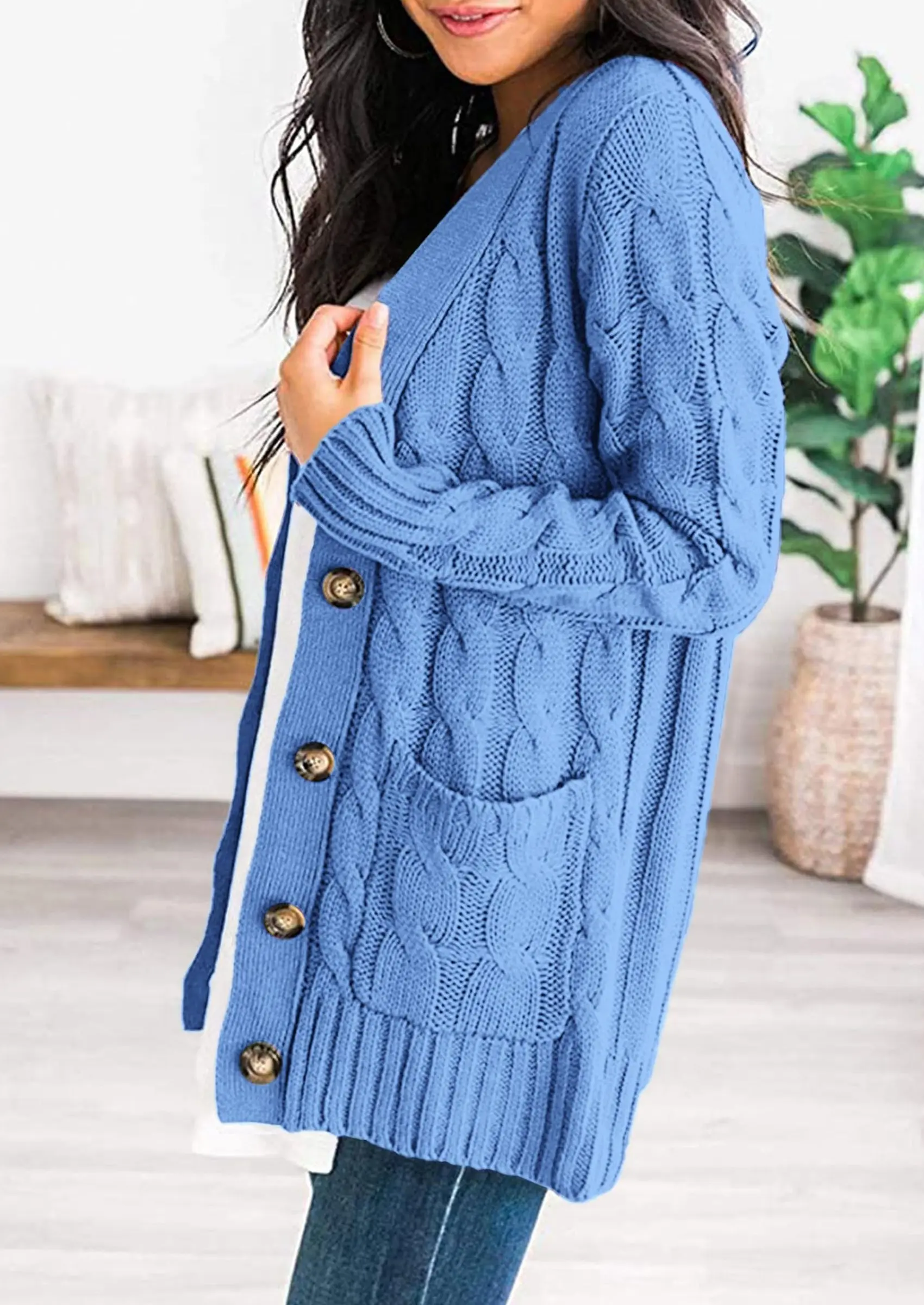 PRETTYGARDEN Women's Open Front Cardigan Sweaters Fall Fashion Button Down Cable Knit Chunky Winter Outerwear Coats - Image 79