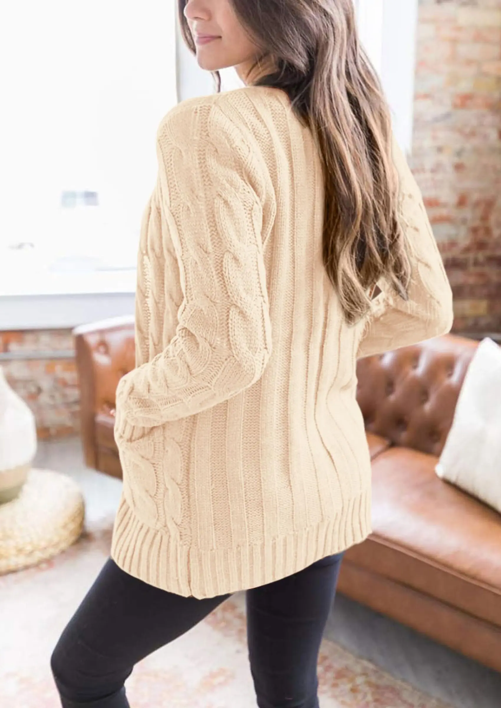 PRETTYGARDEN Women's Open Front Cardigan Sweaters Fall Fashion Button Down Cable Knit Chunky Winter Outerwear Coats - Image 8