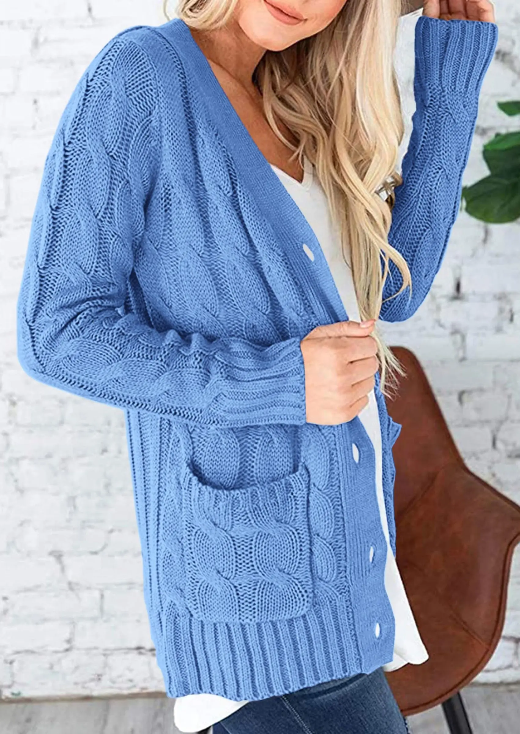 PRETTYGARDEN Women's Open Front Cardigan Sweaters Fall Fashion Button Down Cable Knit Chunky Winter Outerwear Coats - Image 80