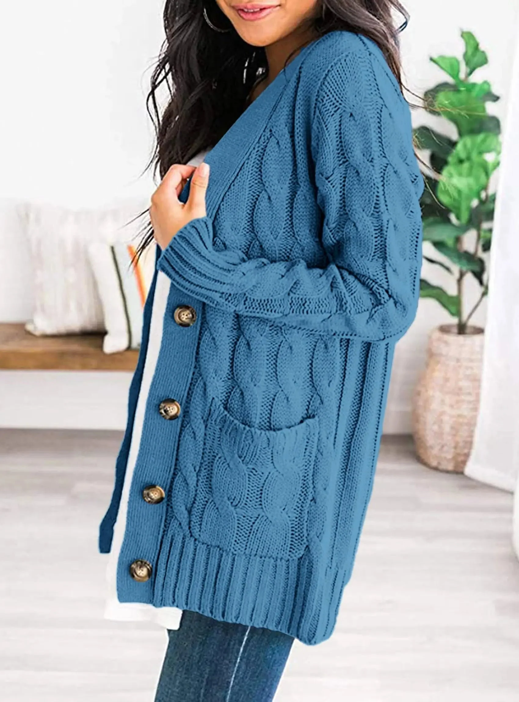 PRETTYGARDEN Women's Open Front Cardigan Sweaters Fall Fashion Button Down Cable Knit Chunky Winter Outerwear Coats - Image 84