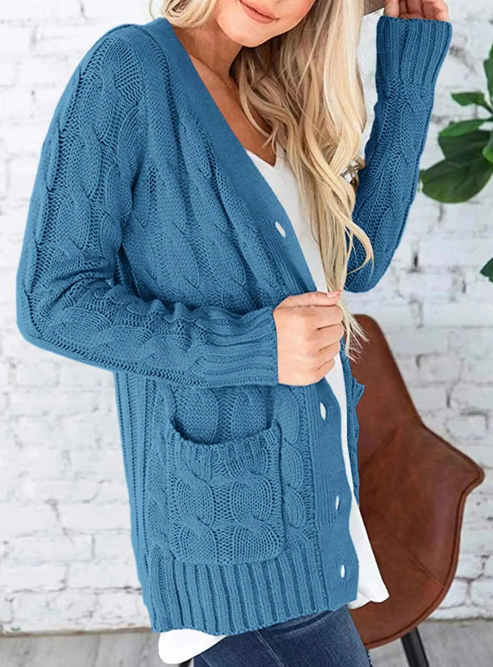 PRETTYGARDEN Women's Open Front Cardigan Sweaters Fall Fashion Button Down Cable Knit Chunky Winter Outerwear Coats - Image 85