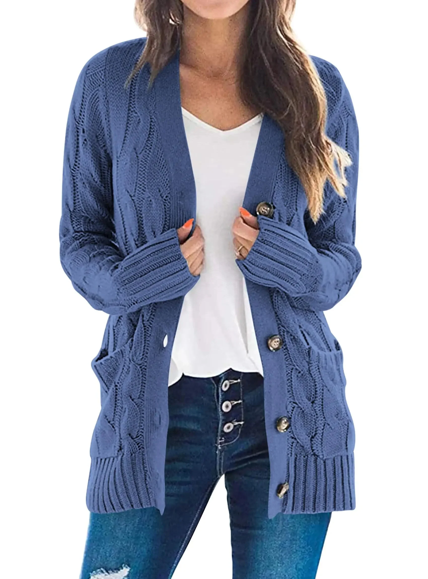 PRETTYGARDEN Women's Open Front Cardigan Sweaters Fall Fashion Button Down Cable Knit Chunky Winter Outerwear Coats - Image 86