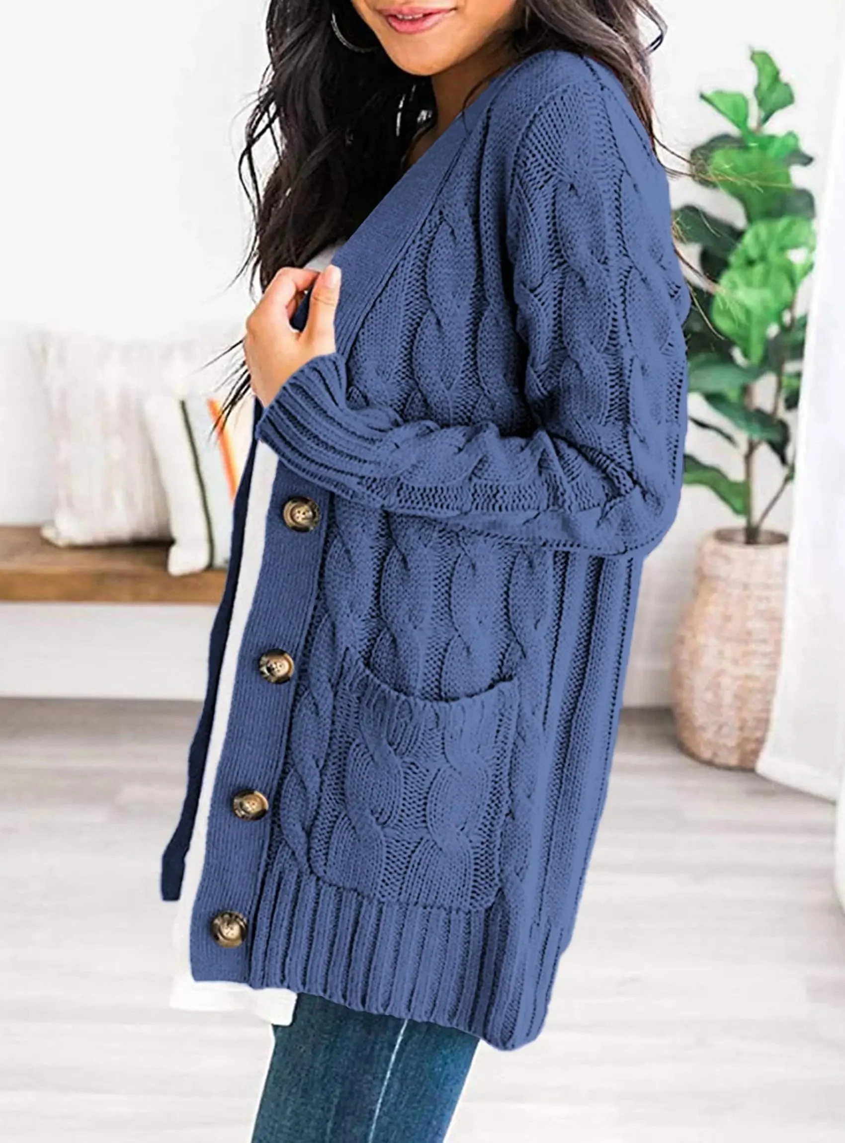 PRETTYGARDEN Women's Open Front Cardigan Sweaters Fall Fashion Button Down Cable Knit Chunky Winter Outerwear Coats - Image 89