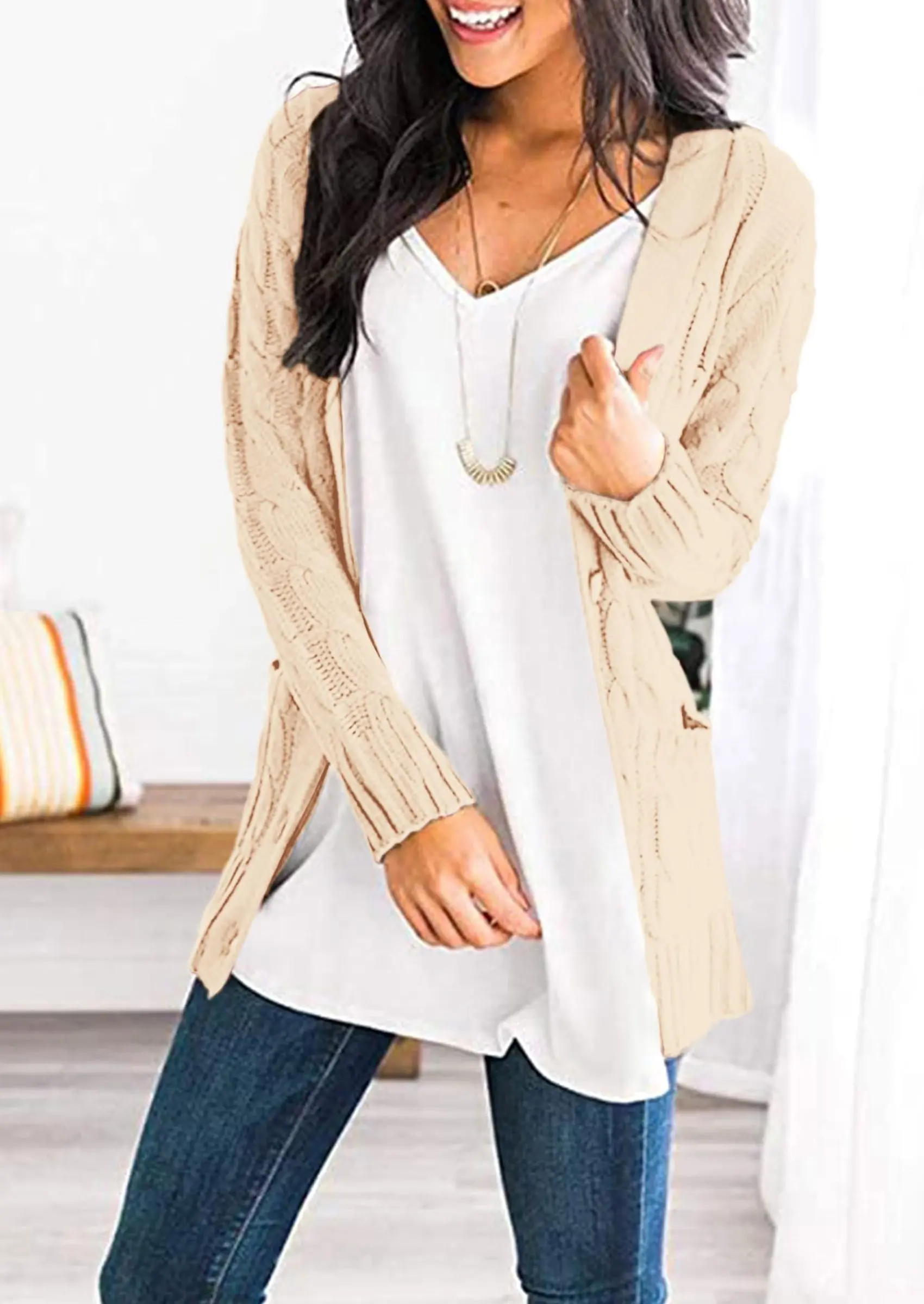 PRETTYGARDEN Women's Open Front Cardigan Sweaters Fall Fashion Button Down Cable Knit Chunky Winter Outerwear Coats - Image 9