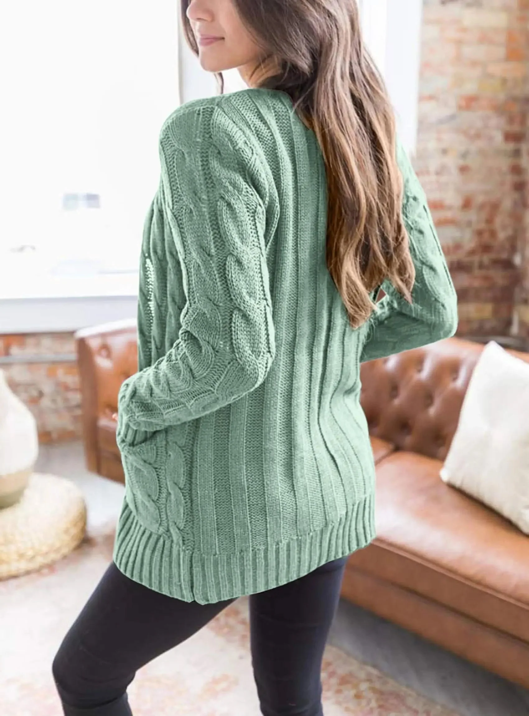 PRETTYGARDEN Women's Open Front Cardigan Sweaters Fall Fashion Button Down Cable Knit Chunky Winter Outerwear Coats - Image 92